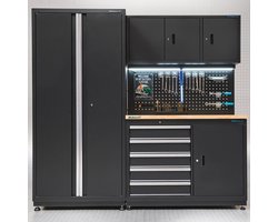 Datona® Werkbank 120 cm met brede werkplaatskast - Zwart