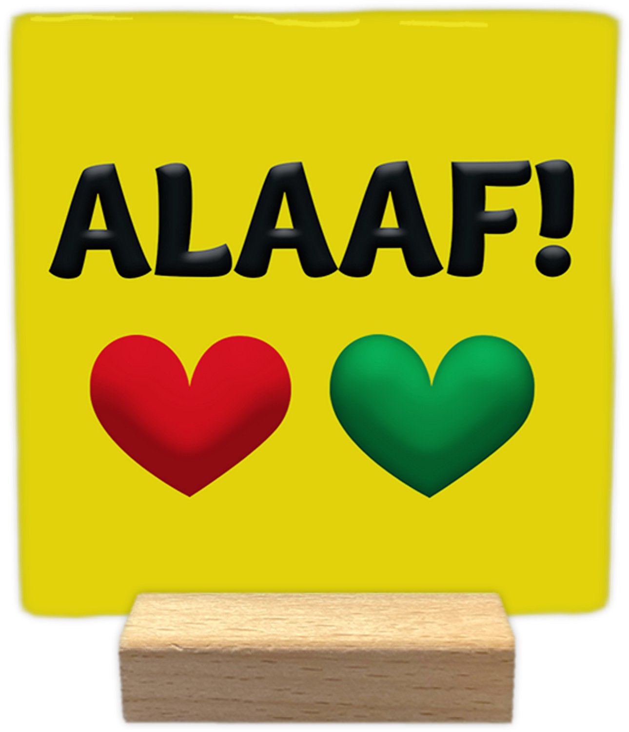 Artige Decoratie tegel met tekst - ALAAF! - keramisch - 10x10 cm - inclusief houder Geel