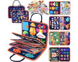 Montessori Activiteitenboek -Busy board book - Voor Kinderen 2-4 Jaar - Ritsen, Knopen, Veters, Klok en Kalender - Cijfers, Letters en Dierenpuzzels