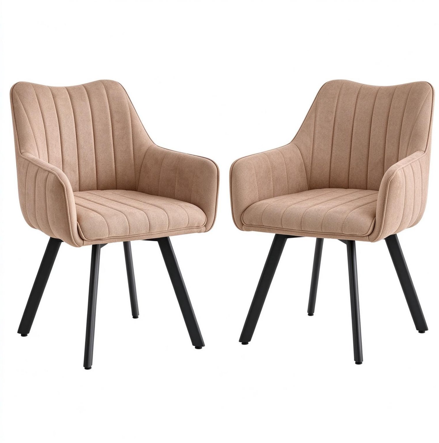 OKWISH Eetkamerstoelen 56 x 45 x 81 cm - 360 Graden Draaibaar met Armleuningen - Set van 2 voor de Eetkamer - Linnen en Metaal - Khaki Beige