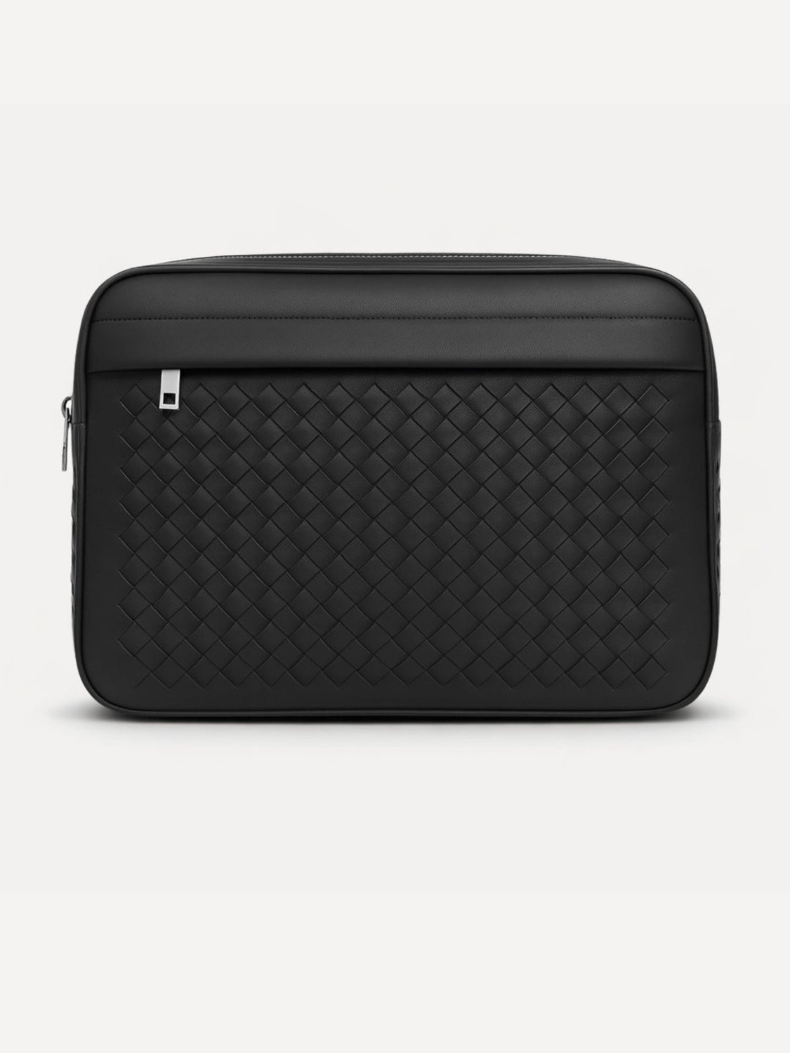PURE Studios JUNO Large - Gevlochten leren crossbodytas met 14 inch laptopvak - Zwart