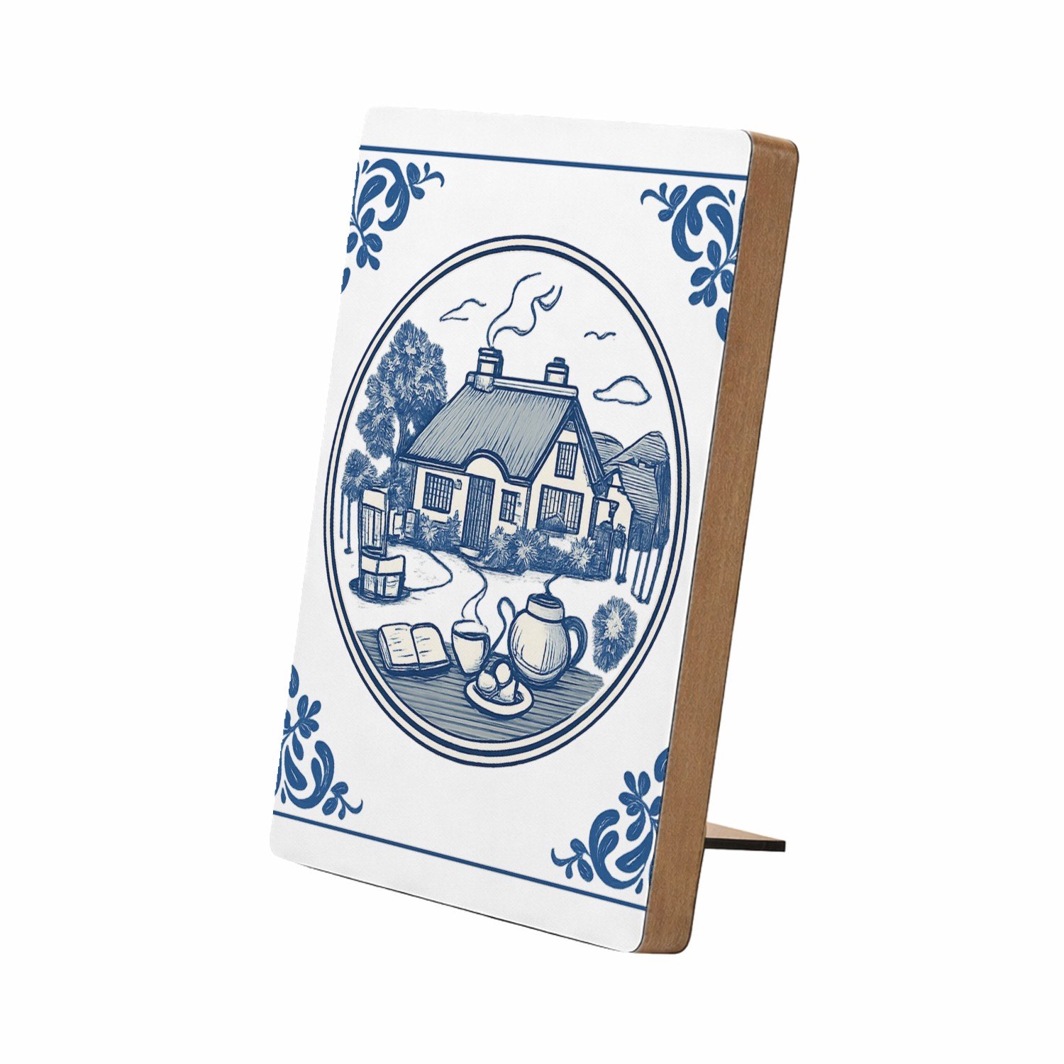 Mr Cadeautjes Glasframe/MDF 12,7 x 17,8 - design Rond kader met botanische hoekdecoraties en een warme woonte | cadeau Wit