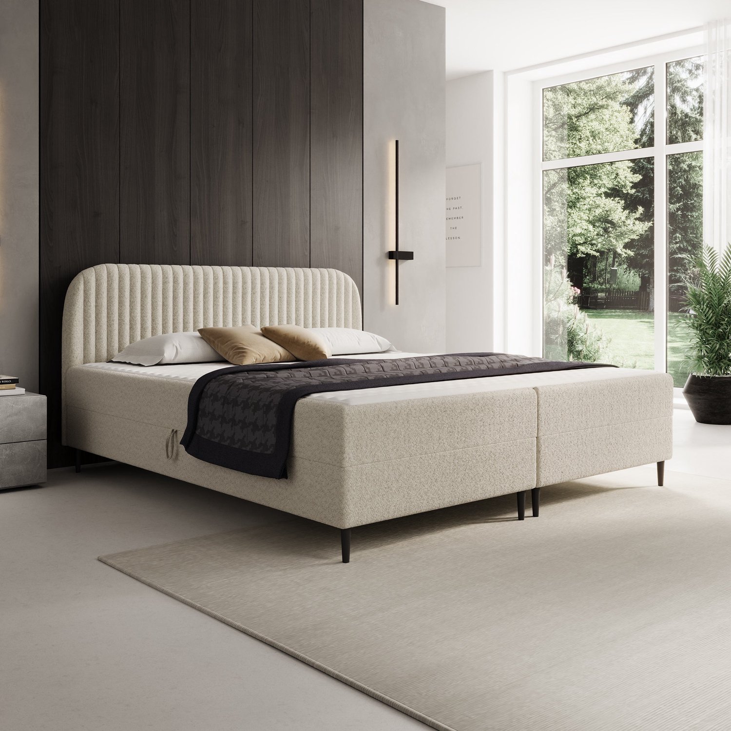 MEUBELLA Bosque - Boxspring met opbergruimte - Teddystof beige - 180x200 cm