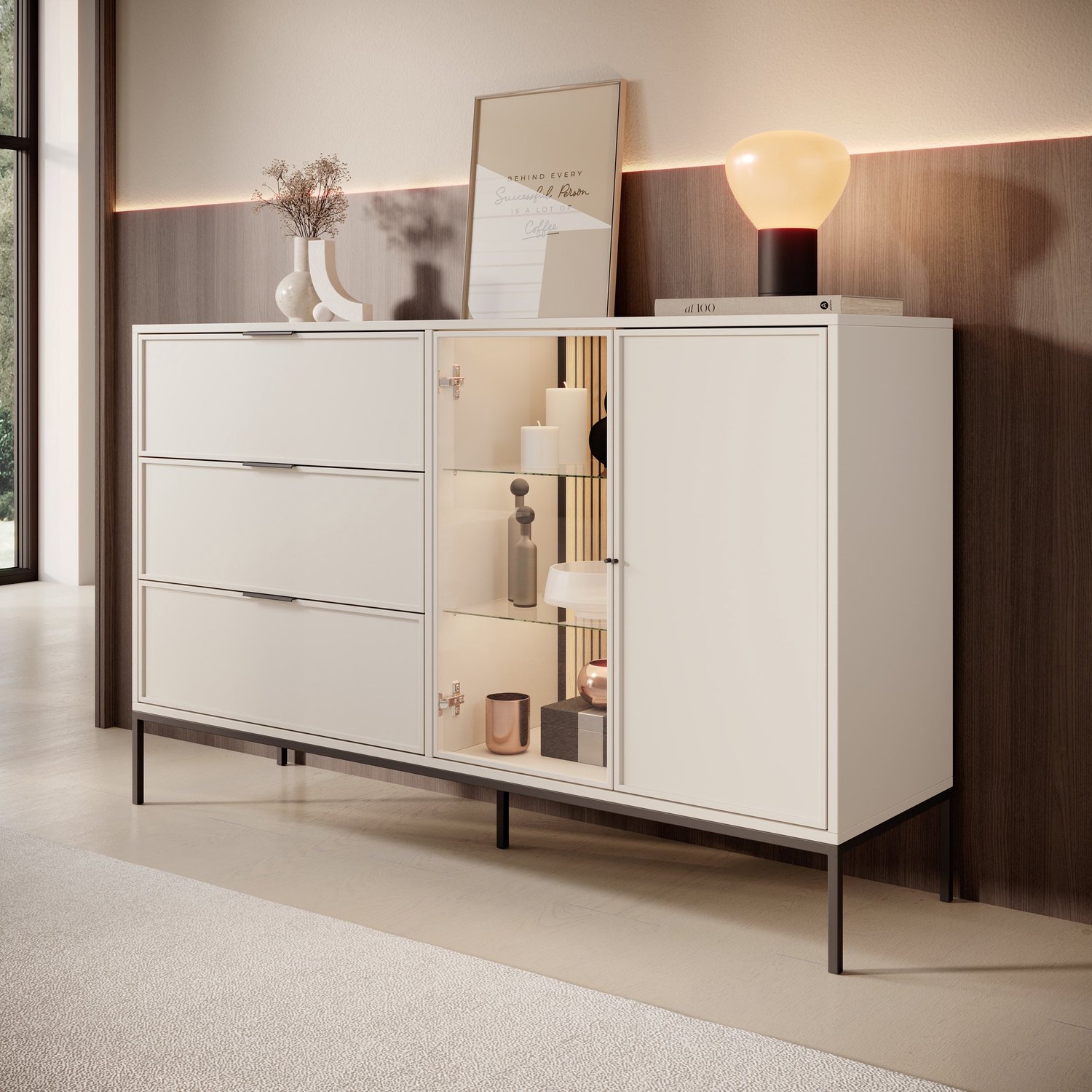 MEUBELLA Dominica - Dressoir - Beige - 150x40x92 cm