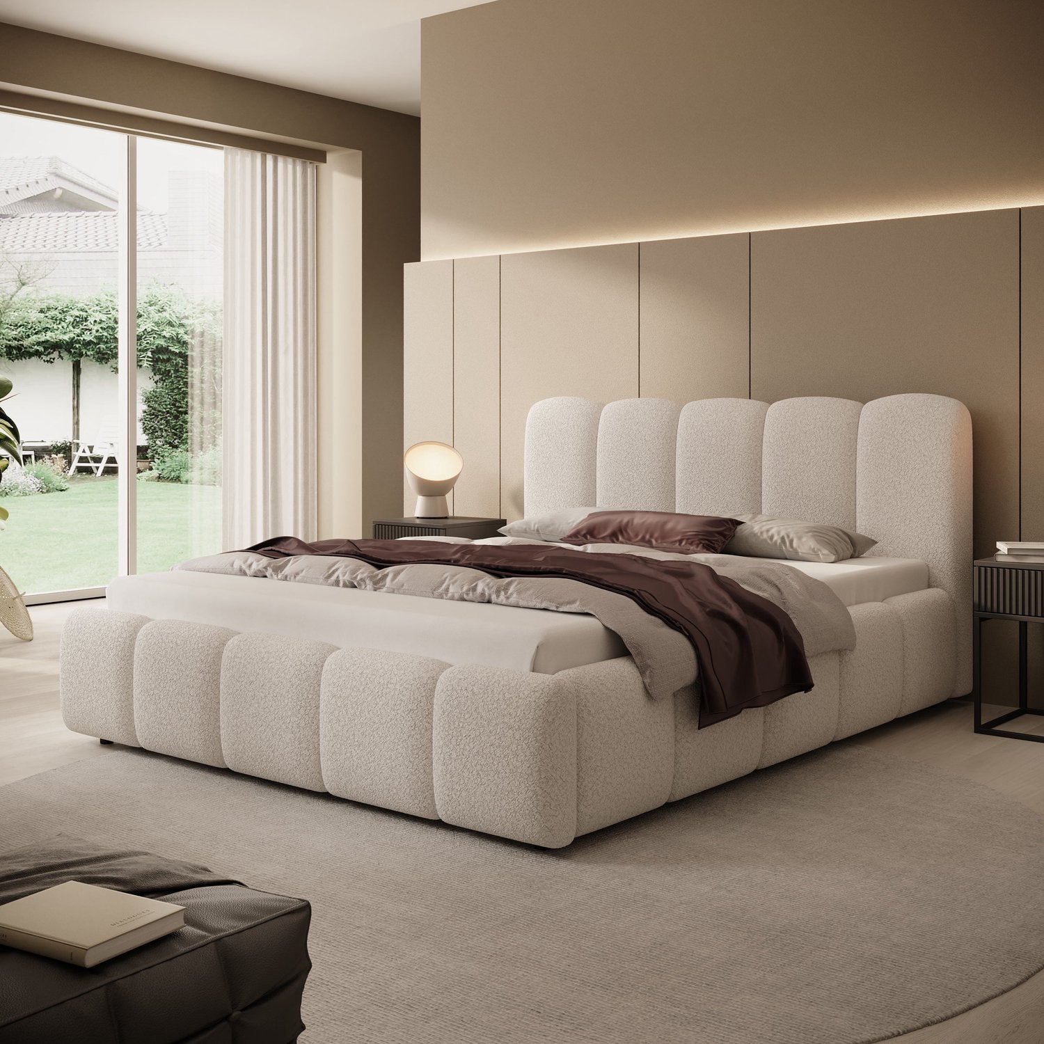 MEUBELLA Tweepersoonsbed Nolena - Beige teddystof - 160x200 cm