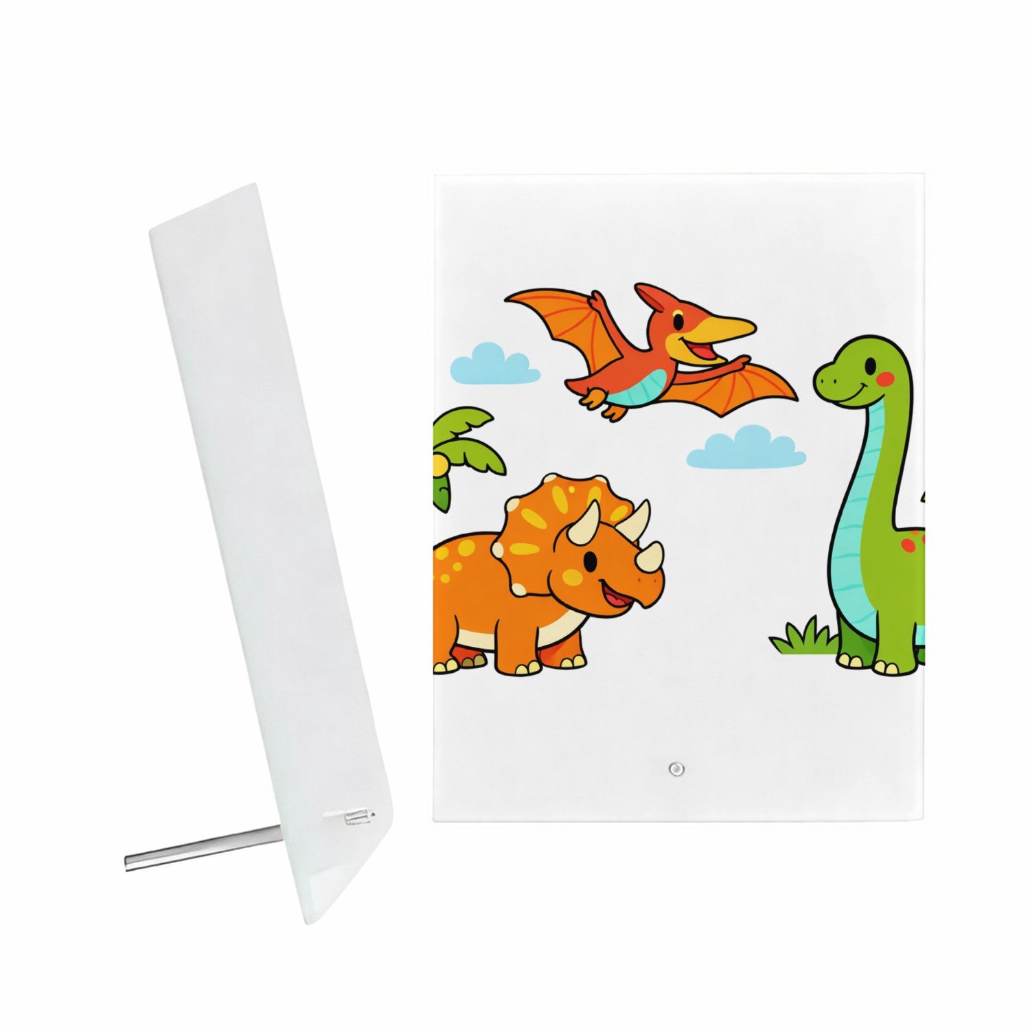 Mr Cadeautjes Glazen fotopaneel Vrolijke jungle-exploratie met exotische dieren in een helde - 15 x 20 cm, staand - glas, decoratie, wanddecoratie | cadeau Wit