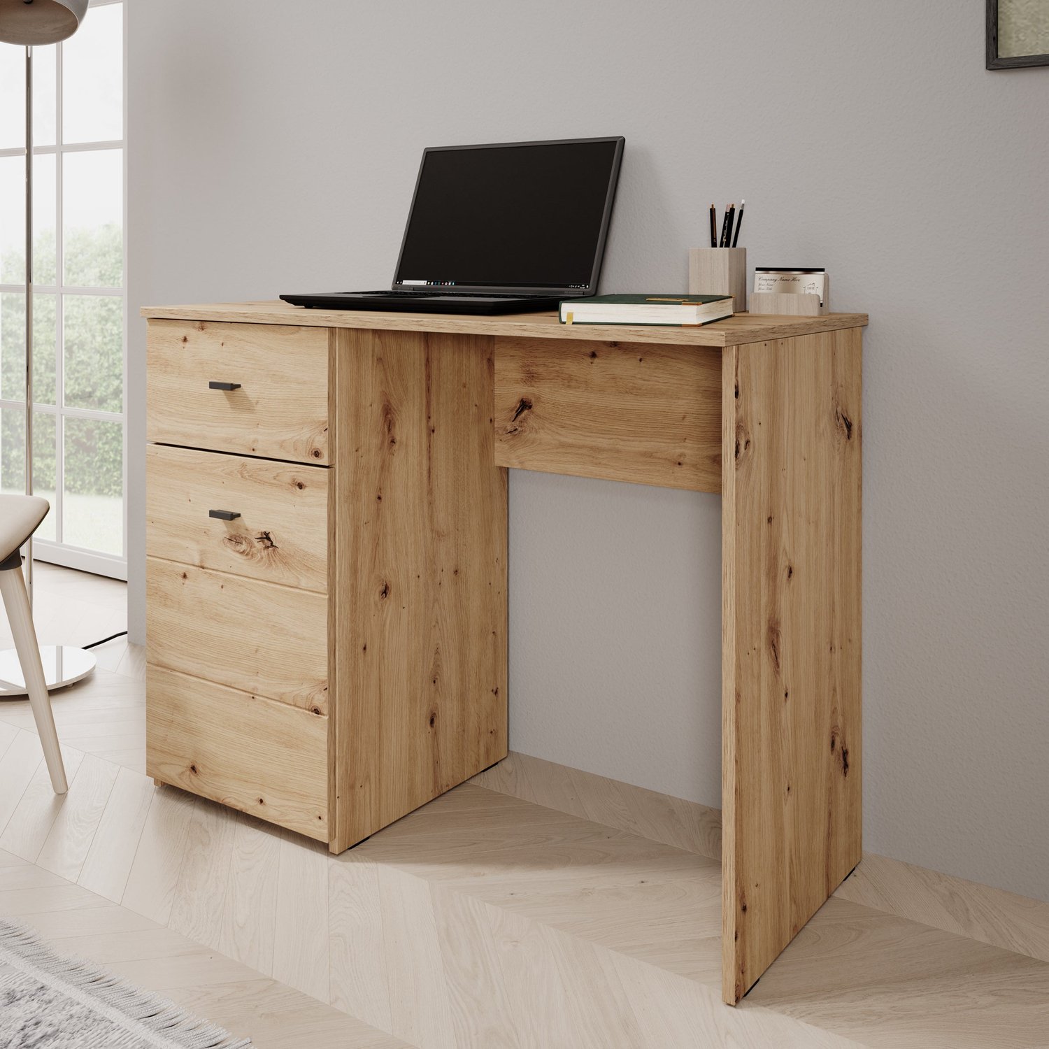 MEUBELLA Denso - Bureau - Eikenpatroon - 98x45x74 cm Bruin