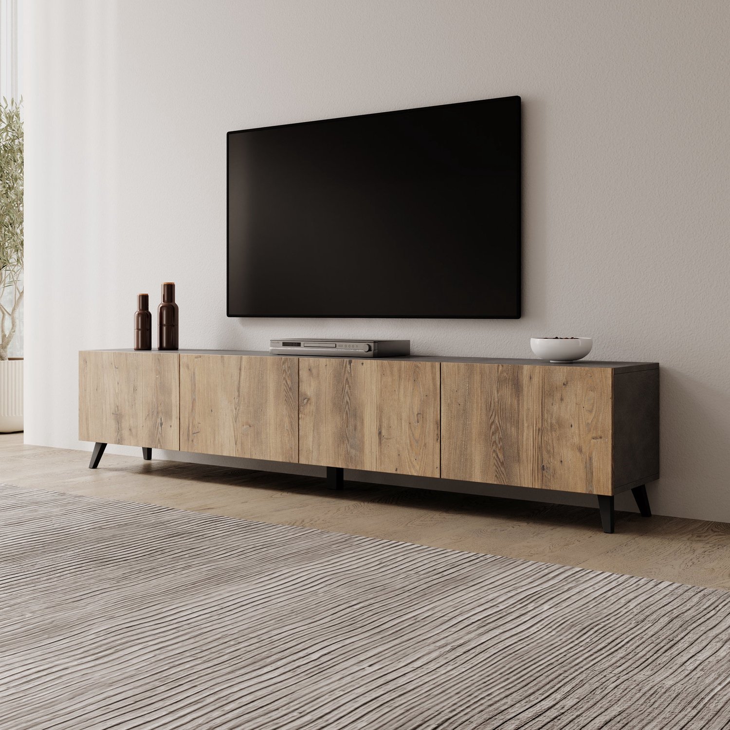 MEUBELLA Pulse - TV-Meubel - Eikenpatroon/Grijs - 190x33x40 cm Bruin|Grijs