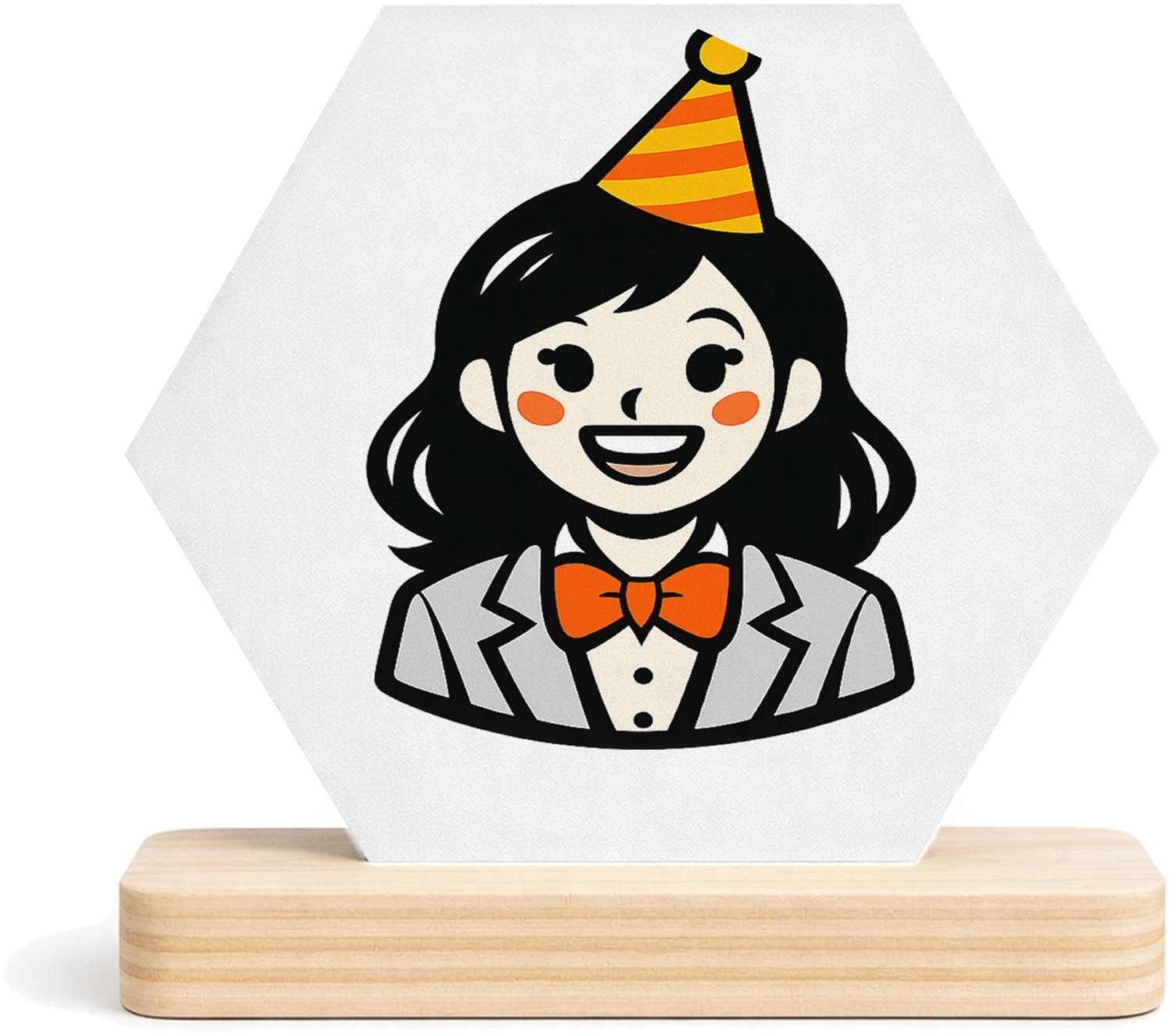 Mr Cadeautjes MDF fotolijst/inleg hexagon 14 x 13 - design Vrolijke, nette cartoonfiguur met feestelijke accessoire en | cadeau Wit