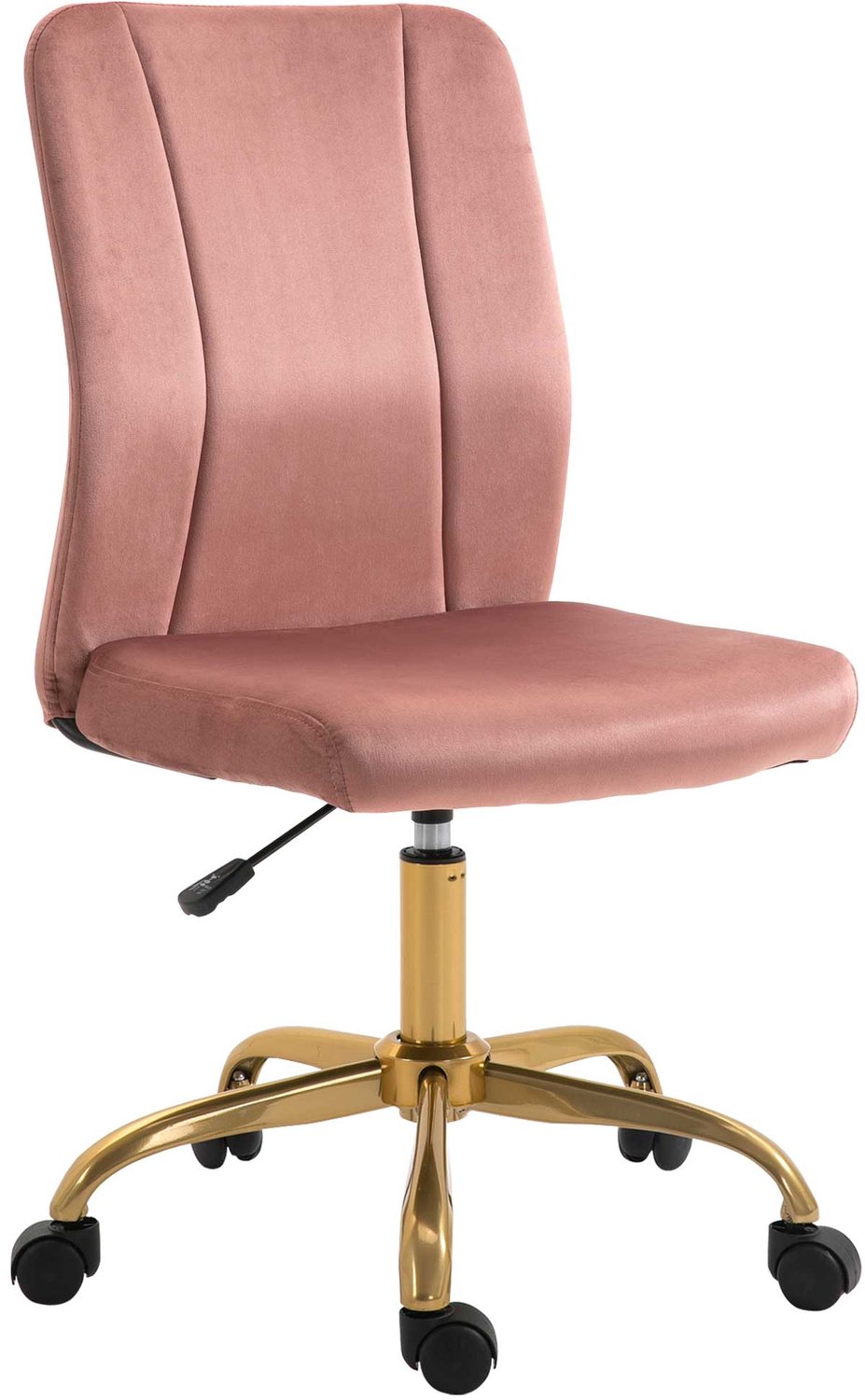 Lunpog Bureaustoel, modern design, 360 graden draaibaar, ergonomisch, gebogen rugleuning, in hoogte verstelbaar, velours bekleding, 56 x 60 x 102 cm, roze en goud Roze / Goud