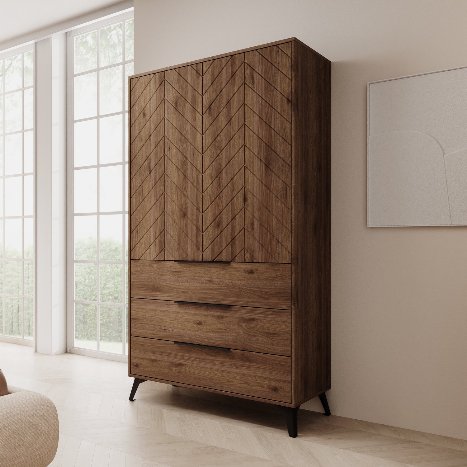 MEUBELLA Xiano - Kledingkast 2 deurs - Donker eiken - 104x40x180 cm Bruin