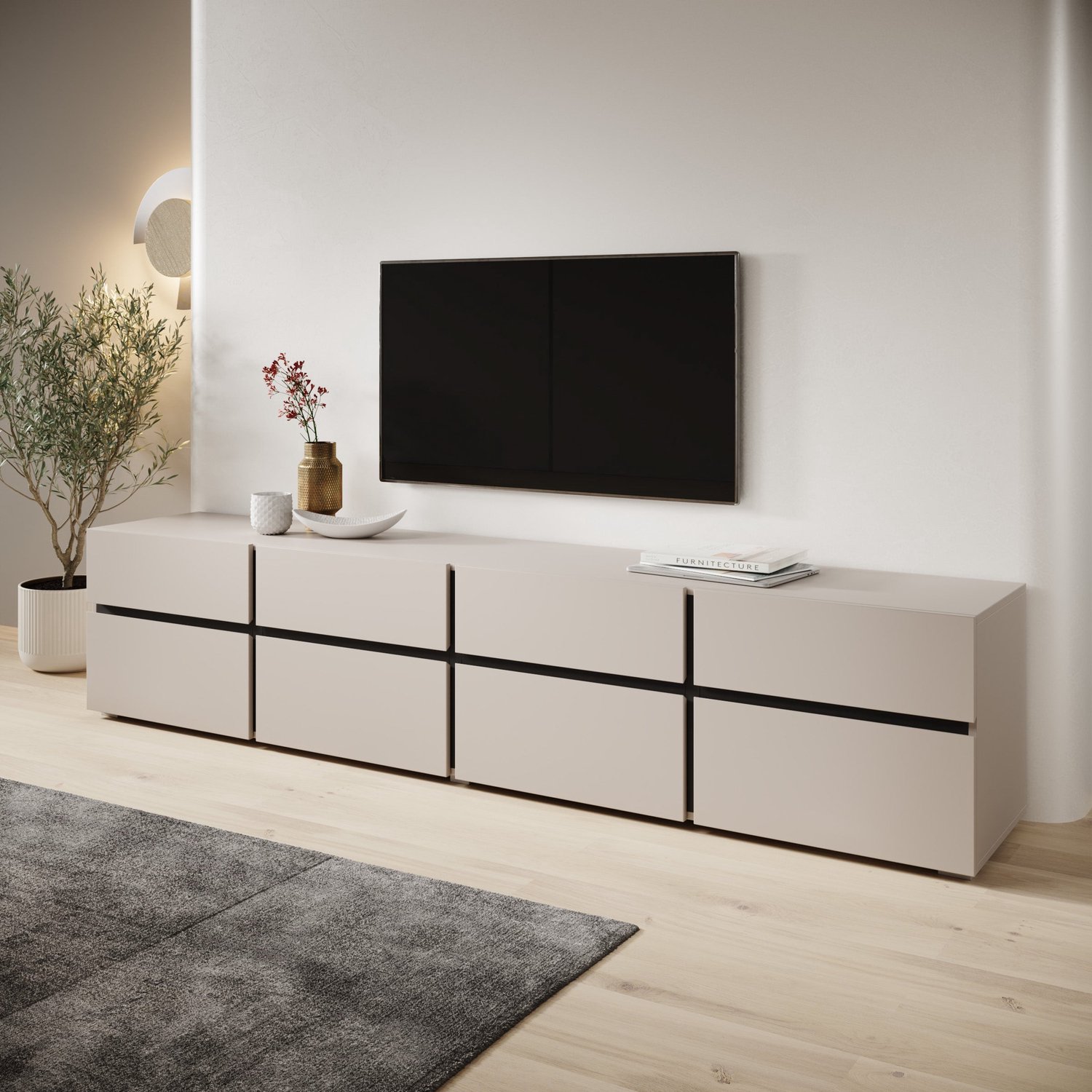MEUBELLA Cainan - TV-Meubel - Beige - 225x40x48 cm