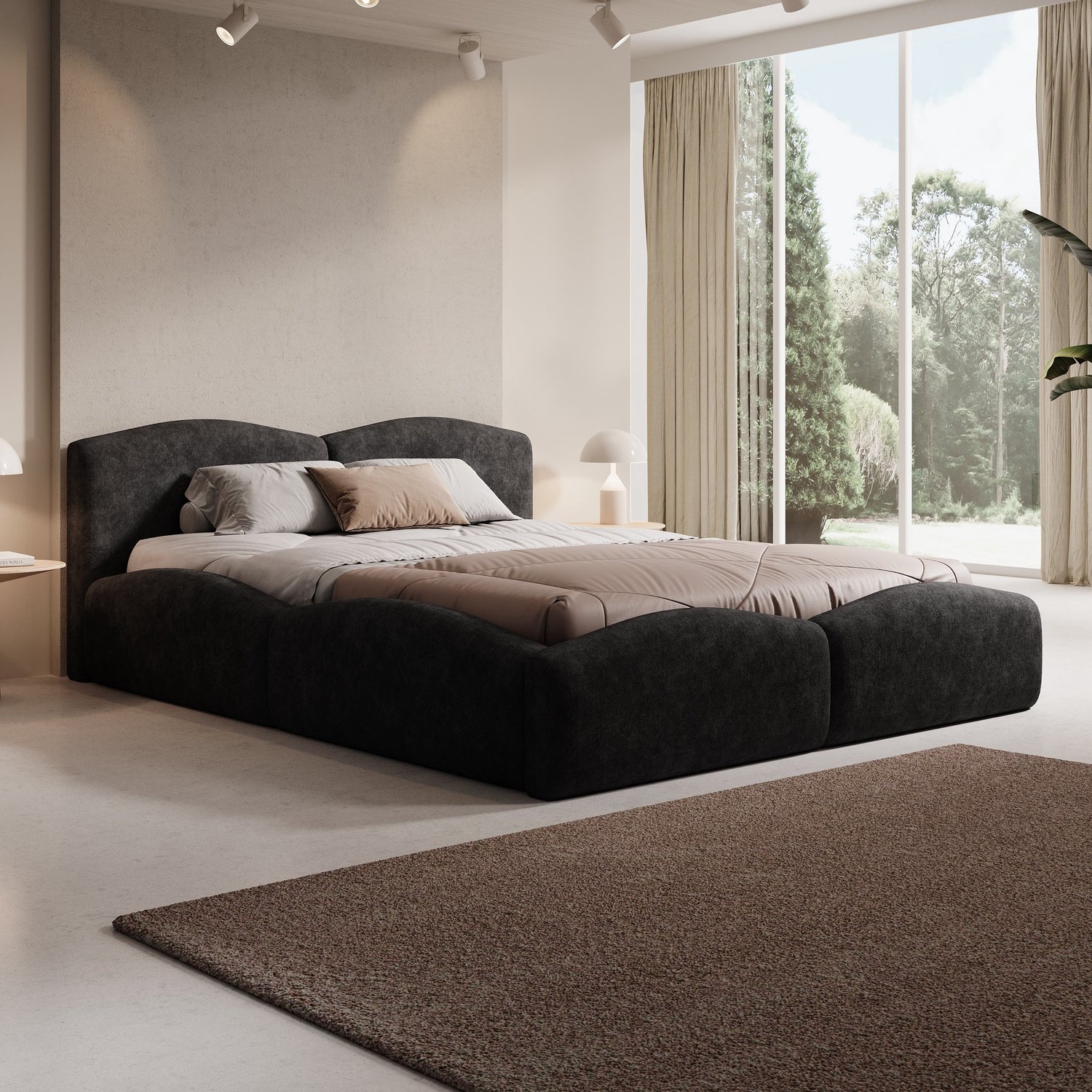 MEUBELLA Kamfer - Tweepersoonsbed - Stof zwart - 160x200 cm