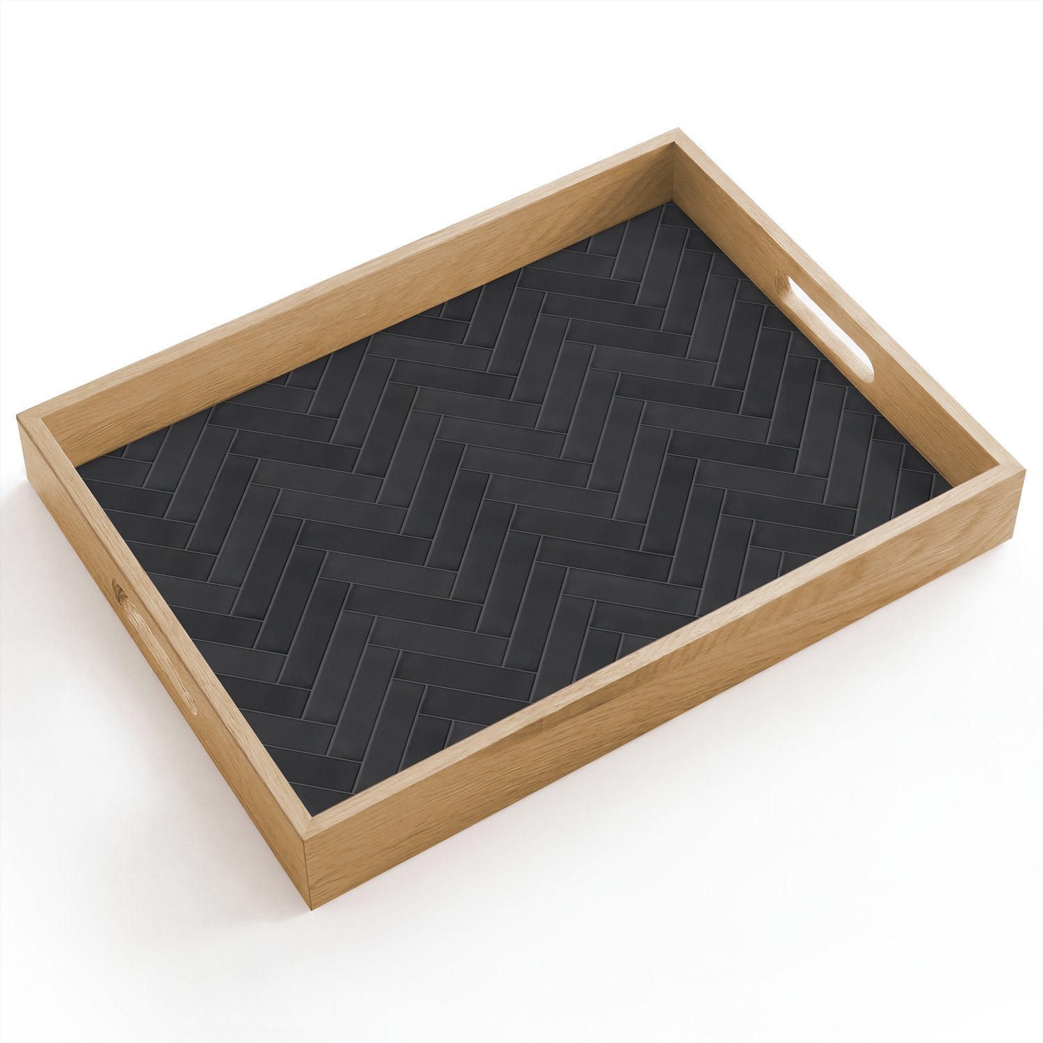 Dienblad hout 40x30 cm - Schootdienblad - Visgraat - Wandtegel - Donkergrijs - Borrelplank rechthoek - Plateau dienbladen