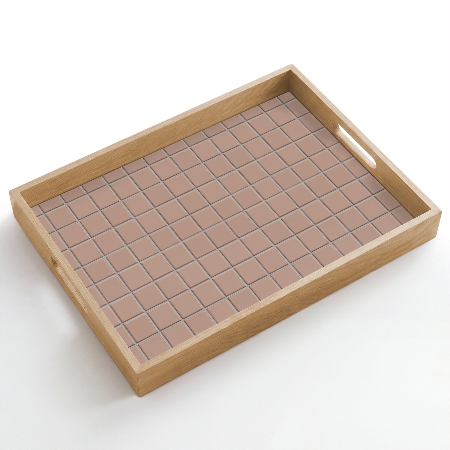 Dienblad hout 50x35 cm - Schootdienblad - Patroon - Tegel - Oudroze - Borrelplank rechthoek - Plateau dienbladen