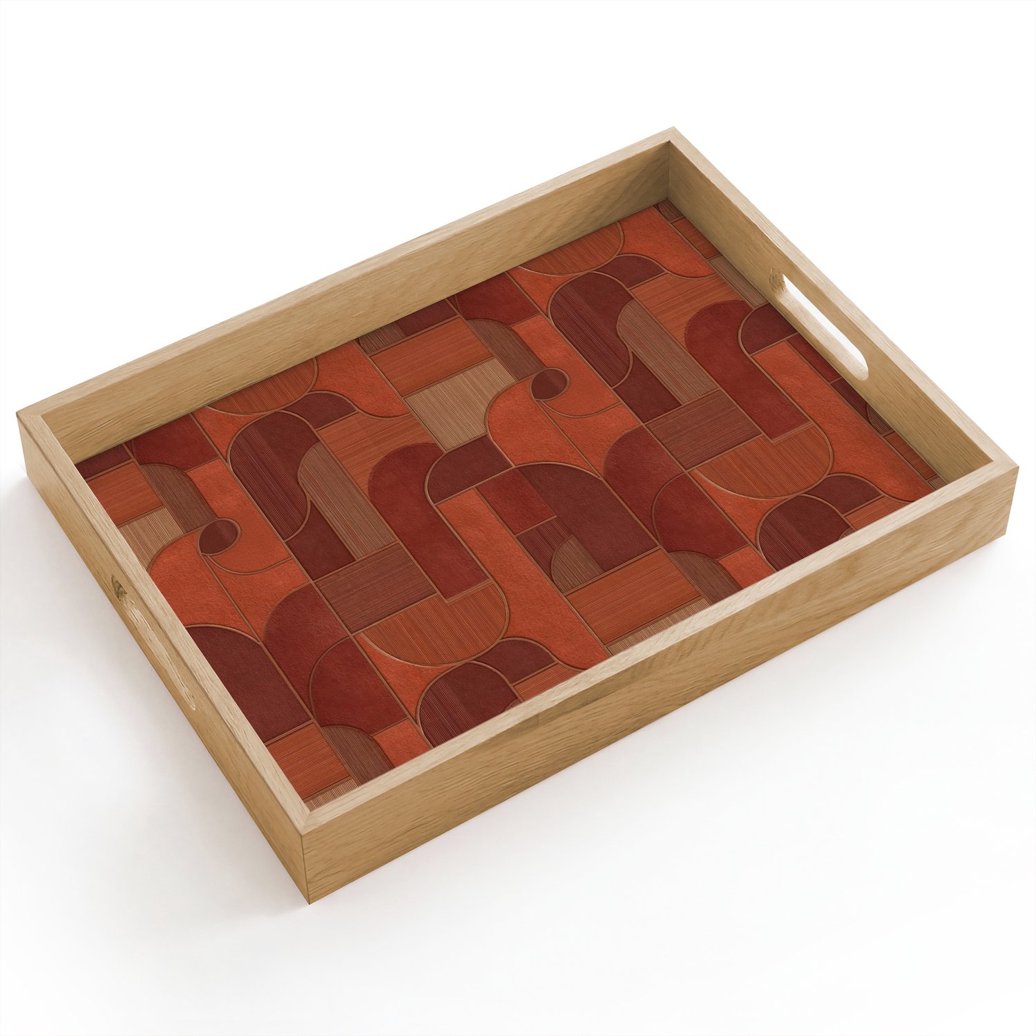 Dienblad hout 40x30 cm - Schootdienblad - Geometrisch - Abstract - Textuur - Bruin - Borrelplank rechthoek - Plateau dienbladen