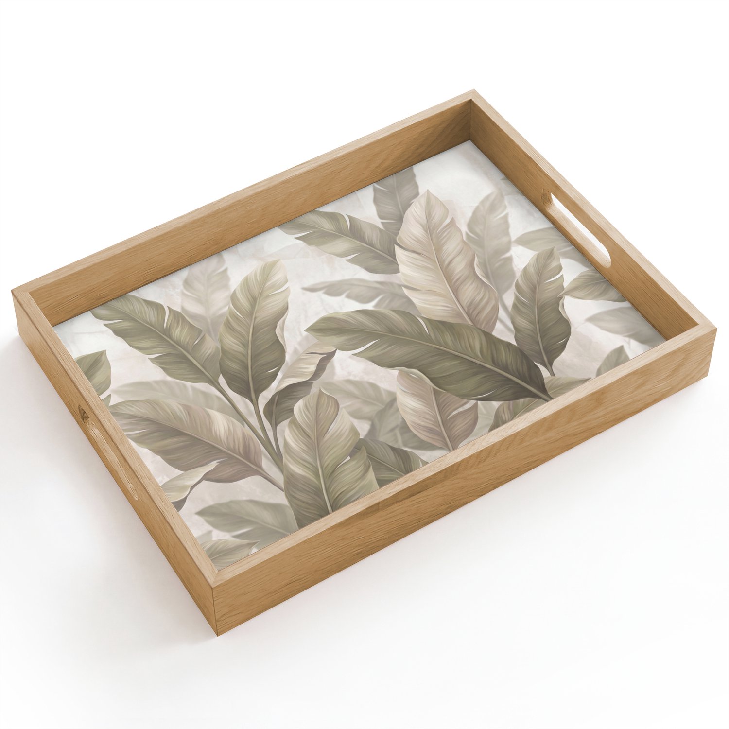 Dienblad hout 40x30 cm - Schootdienblad - Bladeren - Tropisch - Natuur - Abstract - Beige - Borrelplank rechthoek - Plateau dienbladen