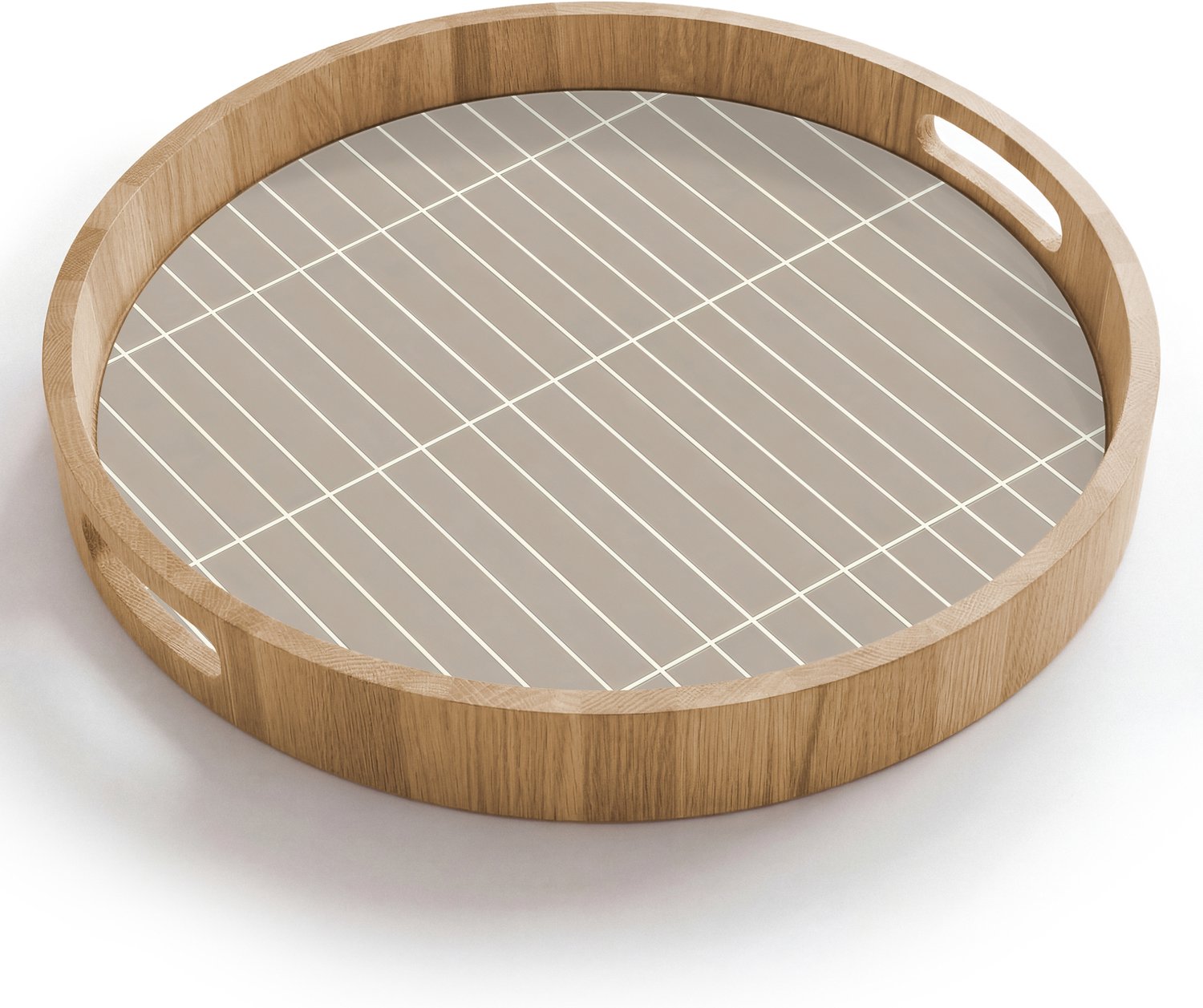 Dienblad rond 40x40 cm - Schootdienblad hout - Verticaal - Wandtegel - Licht Beige - Borrelplank rechthoek - Plateau houten dienbladen