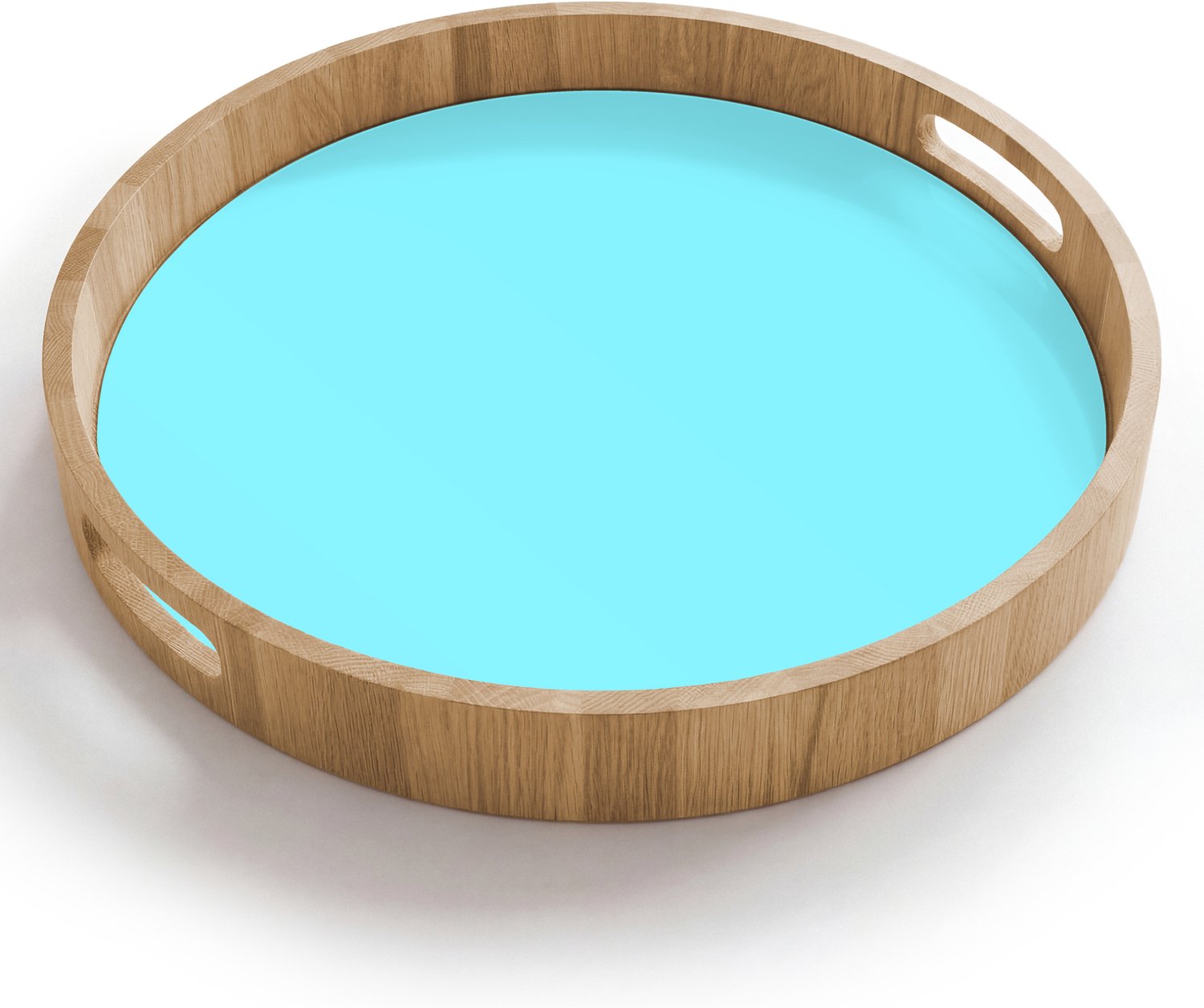 Dienblad rond 40x40 cm - Schootdienblad hout - Electric - Cyan - Blauw - Borrelplank rechthoek - Plateau houten dienbladen