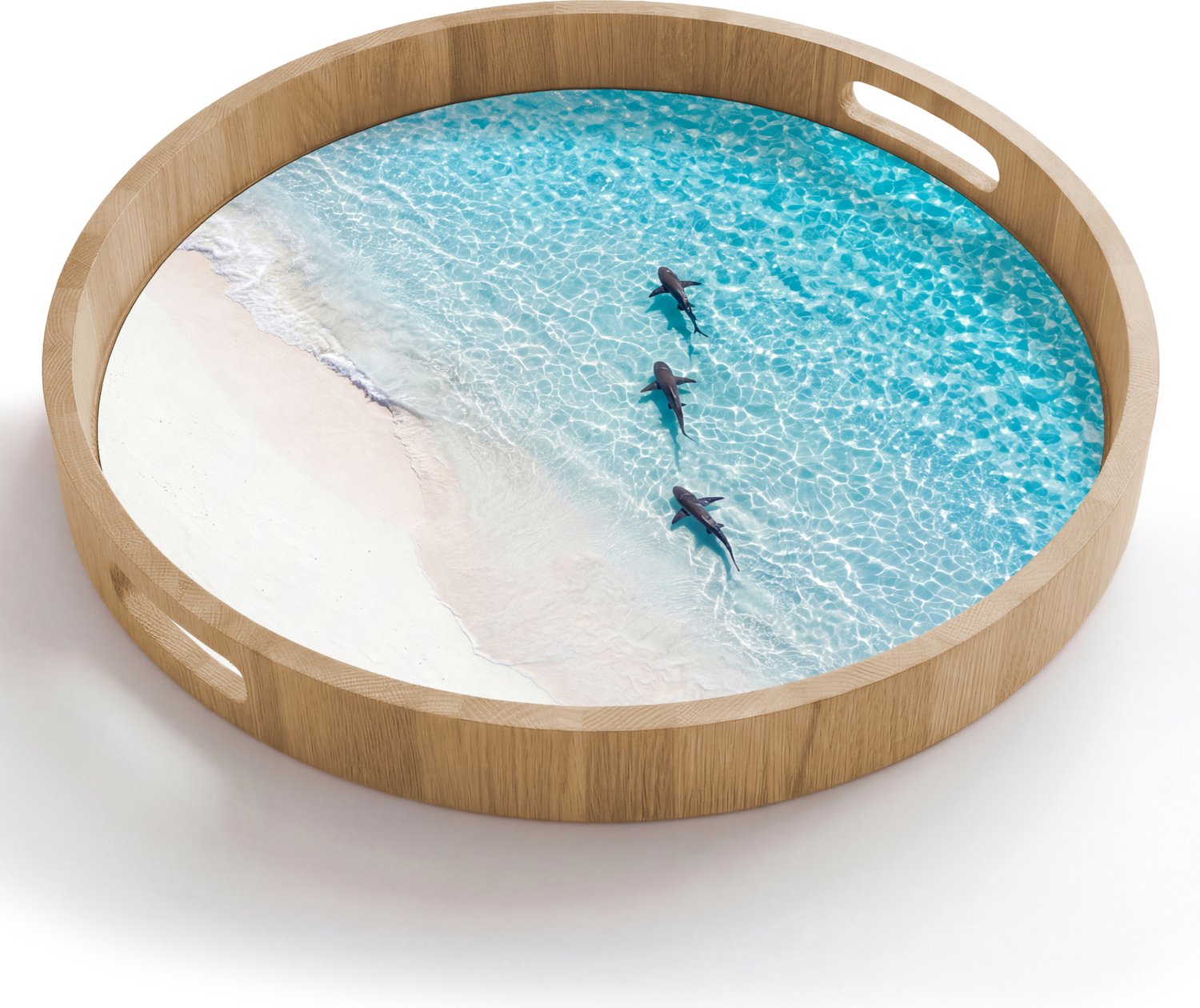 Dienblad rond 50x50 cm - Schootdienblad hout - Vis - Oceaan - Strand - Turquoise - Natuur - Borrelplank rechthoek - Plateau houten dienbladen