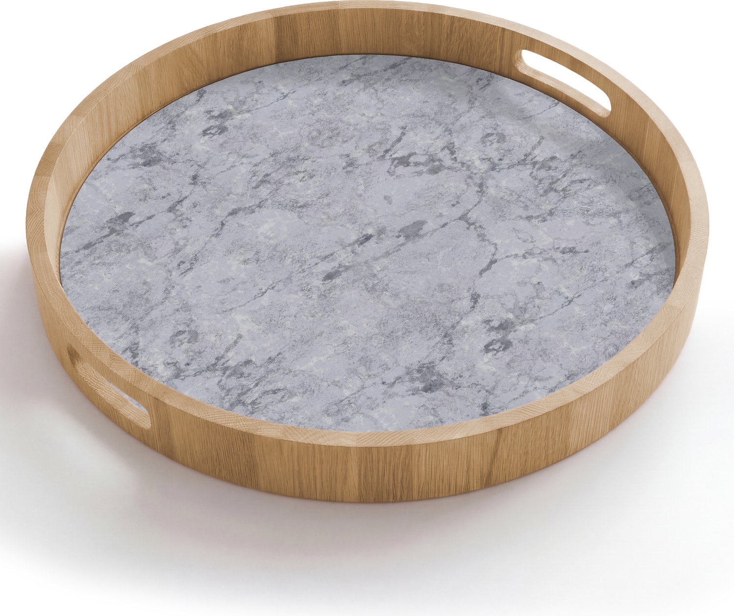 Dienblad rond 50x50 cm - Schootdienblad hout - Marmerplaat - Patroon - Grijs - Borrelplank rechthoek - Plateau houten dienbladen