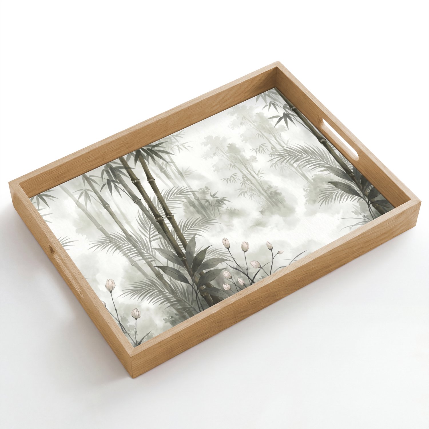 Dienblad hout 50x35 cm - Schootdienblad - Bloemen - Knop - Tuin - Illustratie - Wit - Borrelplank rechthoek - Plateau dienbladen