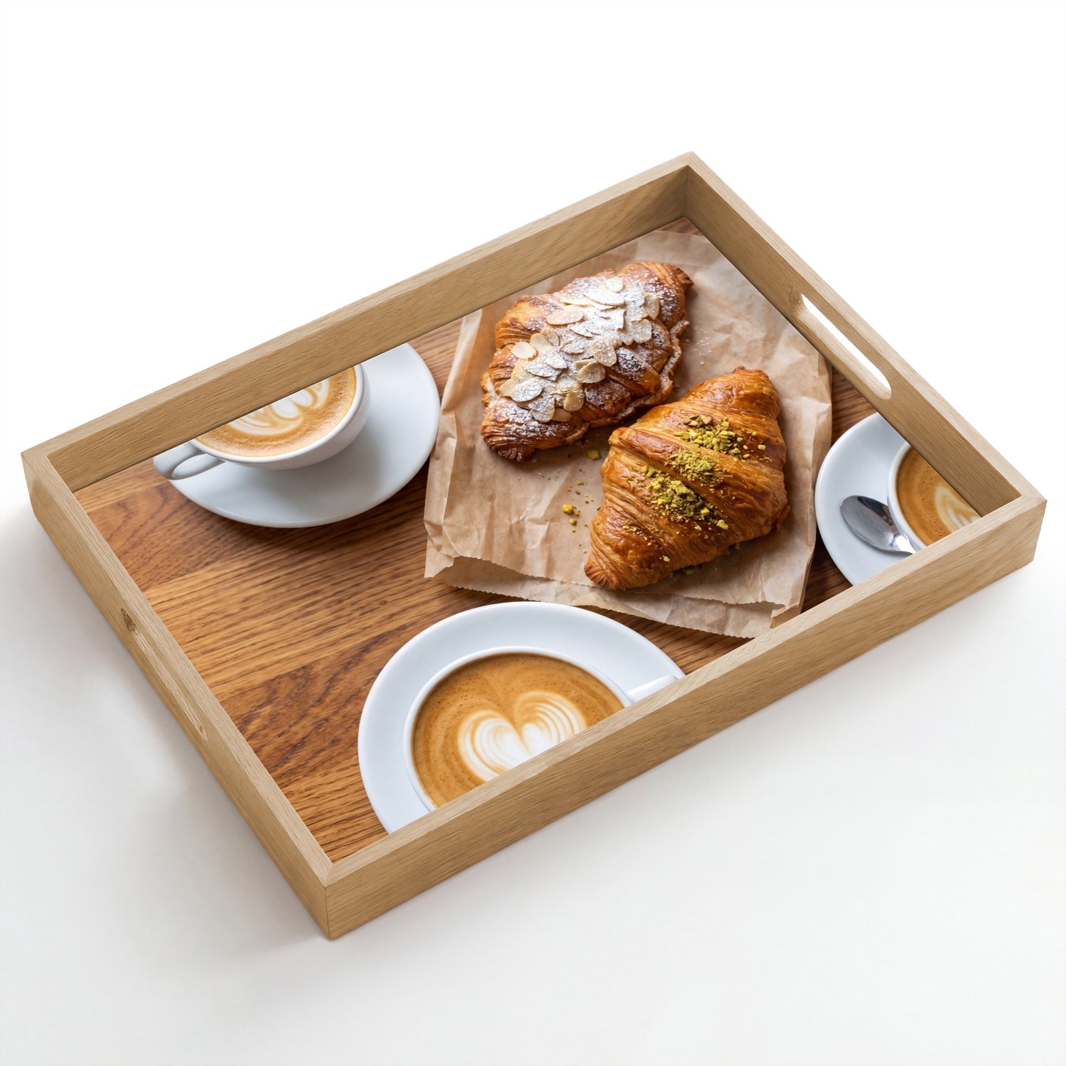 Dienblad hout 50x35 cm - Schootdienblad - Eten - Croissant - Koffie - Ontbijt - Modern - Borrelplank rechthoek - Plateau dienbladen