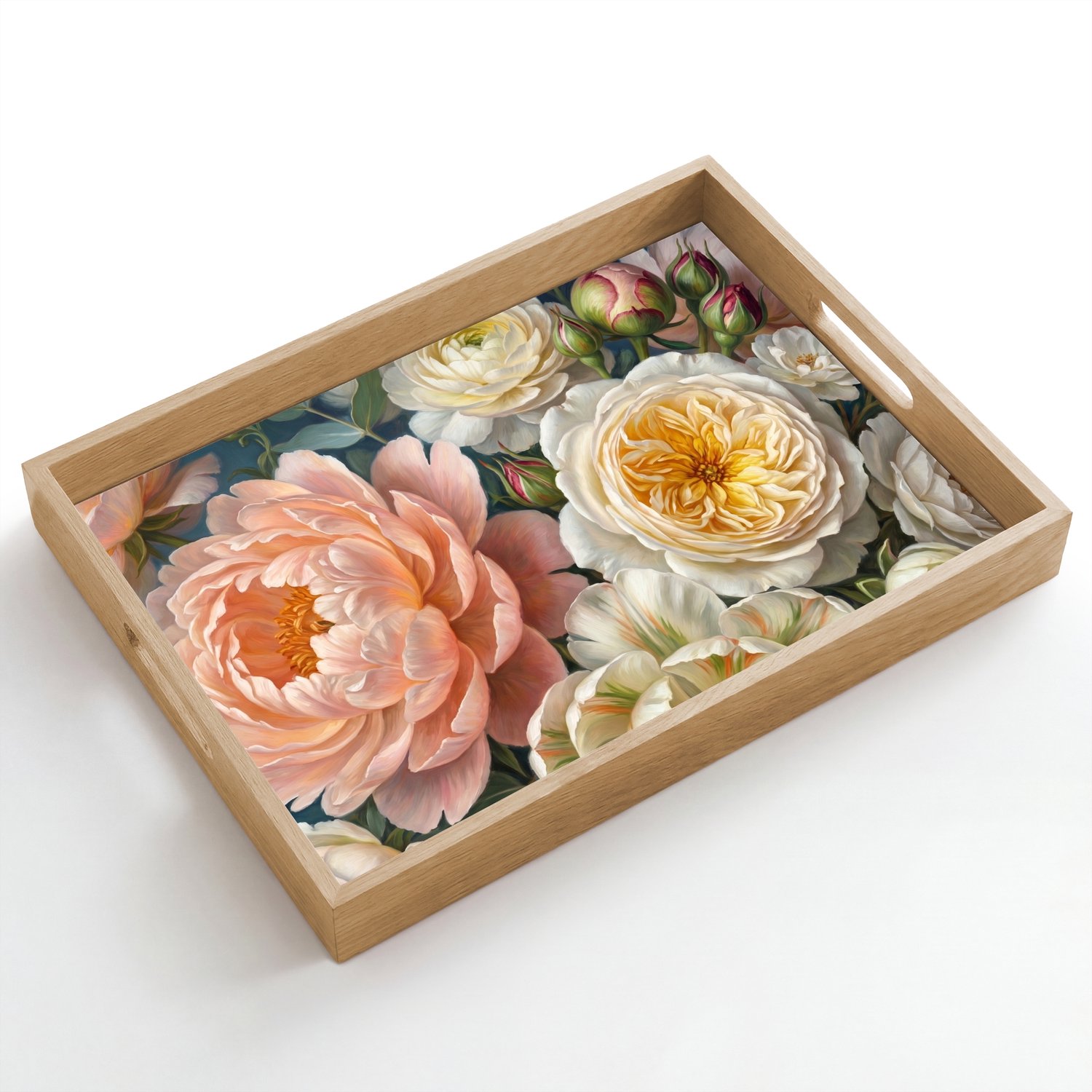 Dienblad hout 50x35 cm - Schootdienblad - Bloemen - Boeket - Natuur - Klassiek - Kleurrijk - Borrelplank rechthoek - Plateau dienbladen