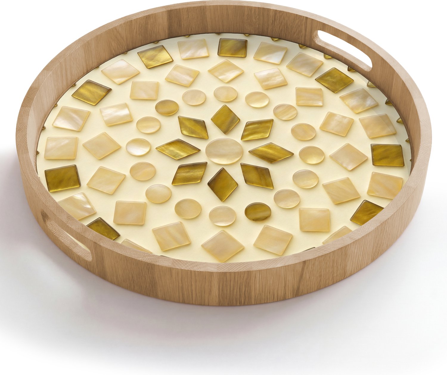Dienblad rond 50x50 cm - Schootdienblad hout - Patroon - Vormen - Mozaïek - Abstract - Goud - Borrelplank rechthoek - Plateau houten dienbladen