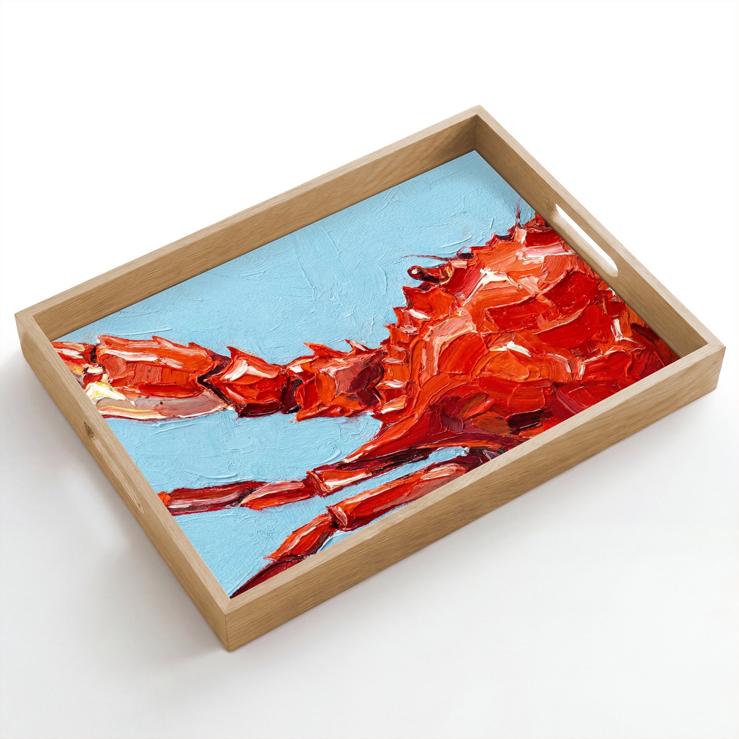 Dienblad hout 50x35 cm - Schootdienblad - Krab - Zee - Dieren - Abstract - Rood - Borrelplank rechthoek - Plateau dienbladen