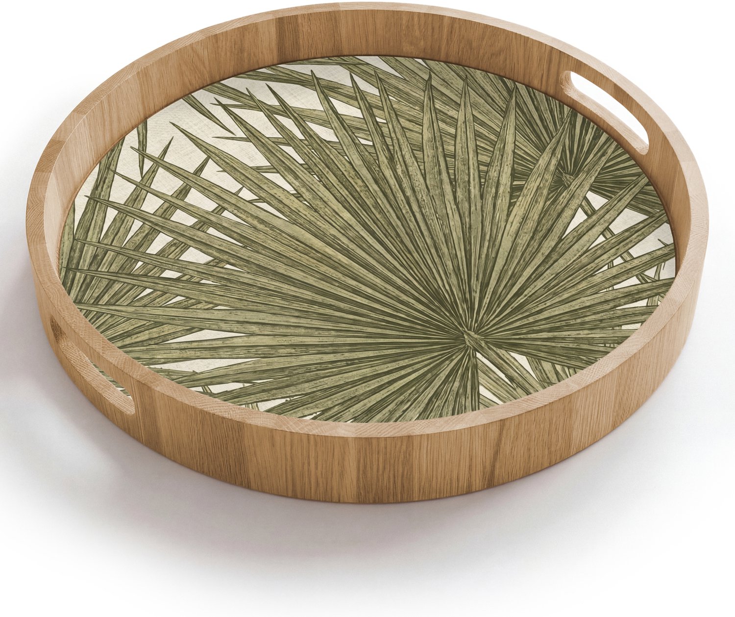 Dienblad rond 40x40 cm - Schootdienblad hout - Blad - Tropisch - Patroon - Natuur - Groen - Borrelplank rechthoek - Plateau houten dienbladen