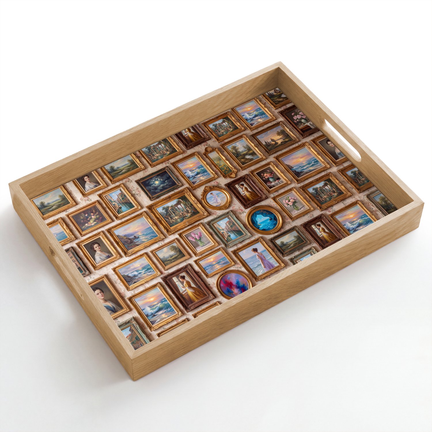 Dienblad hout 50x35 cm - Schootdienblad - Interieur - Kunst - Collectie - Klassiek - Goud - Borrelplank rechthoek - Plateau dienbladen