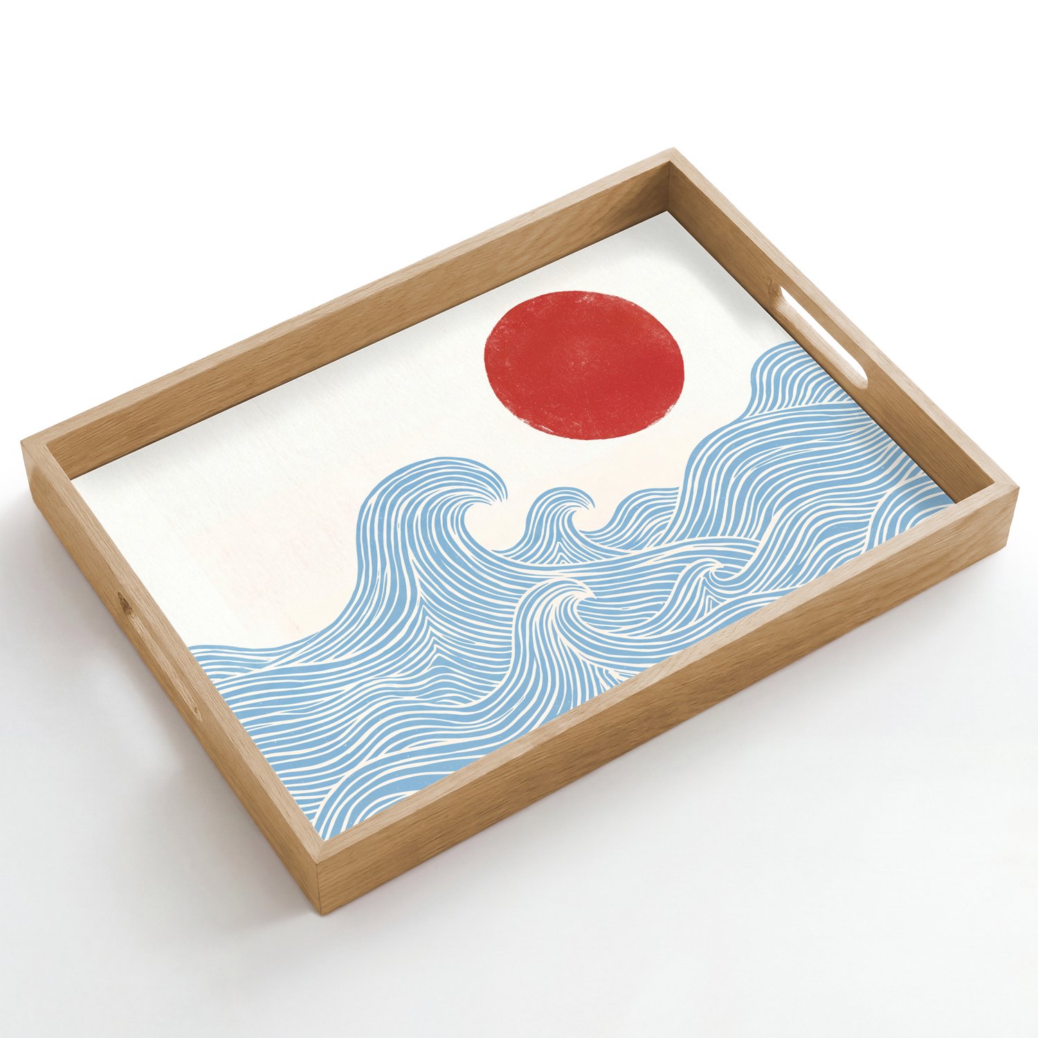 Dienblad hout 50x35 cm - Schootdienblad - Zon - Golven - Oceaan - Abstract - Rood - Borrelplank rechthoek - Plateau dienbladen