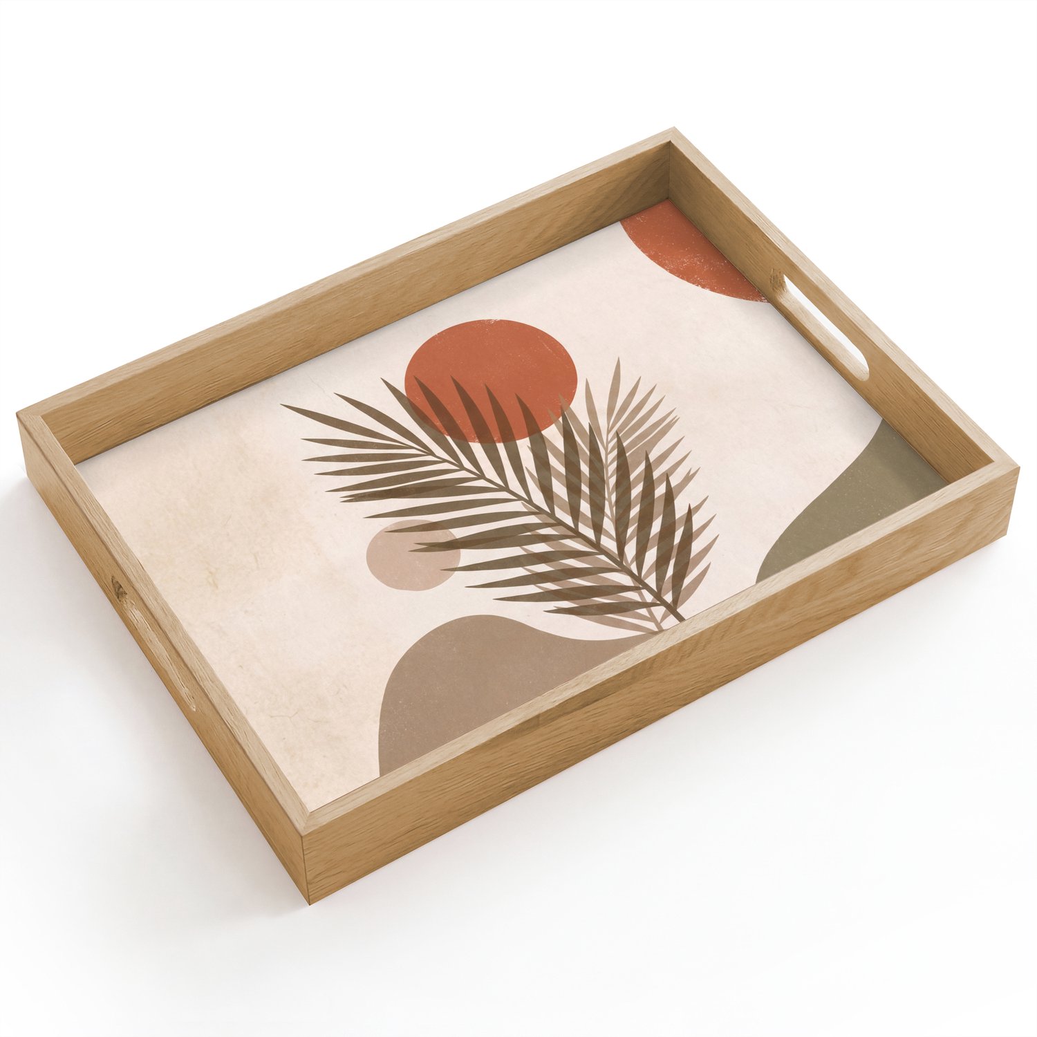 Dienblad hout 40x30 cm - Schootdienblad - Planten - Bladeren - Abstract - Modern - Beige - Borrelplank rechthoek - Plateau dienbladen