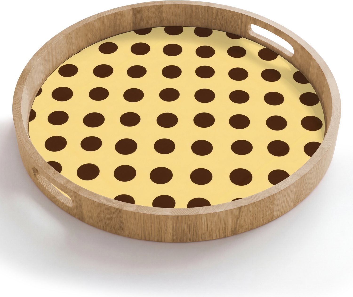 Dienblad rond 50x50 cm - Schootdienblad hout - Polka Dot - Stippen - Retro - Geel - Bruin - Borrelplank rechthoek - Plateau houten dienbladen