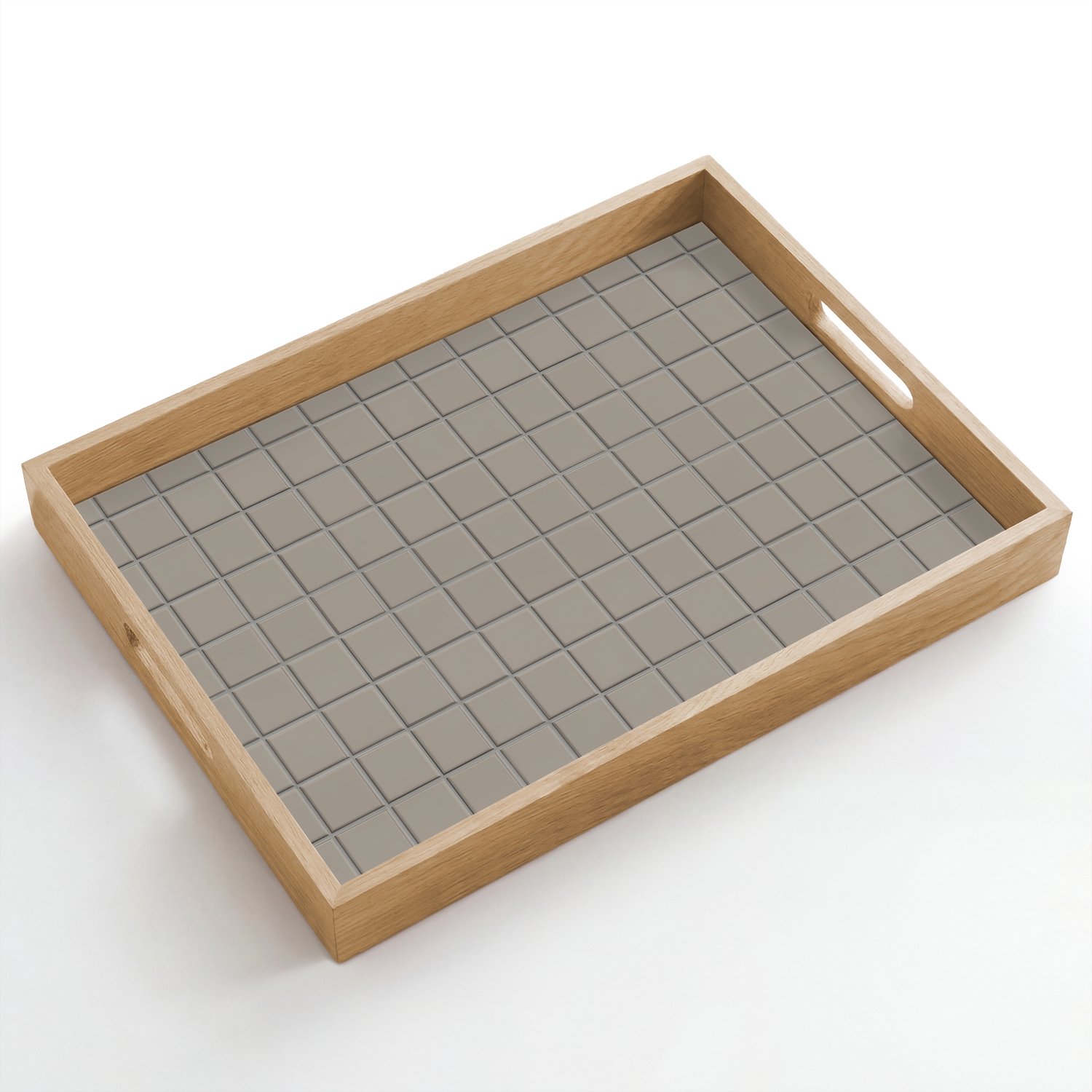Dienblad hout 50x35 cm - Schootdienblad - Tegel - Patroon Kiezel - Grijs - Borrelplank rechthoek - Plateau dienbladen