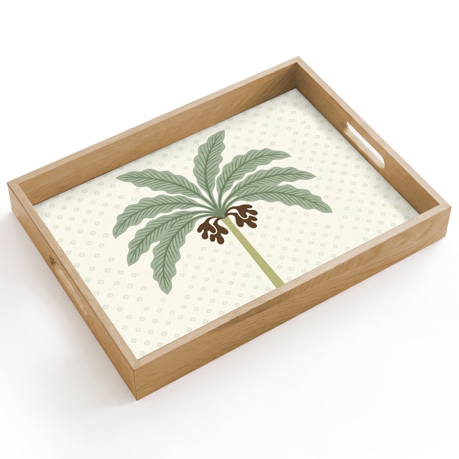 Dienblad hout 40x30 cm - Schootdienblad - Boom - Bladeren - Groen - Decoratief - Beige - Borrelplank rechthoek - Plateau dienbladen