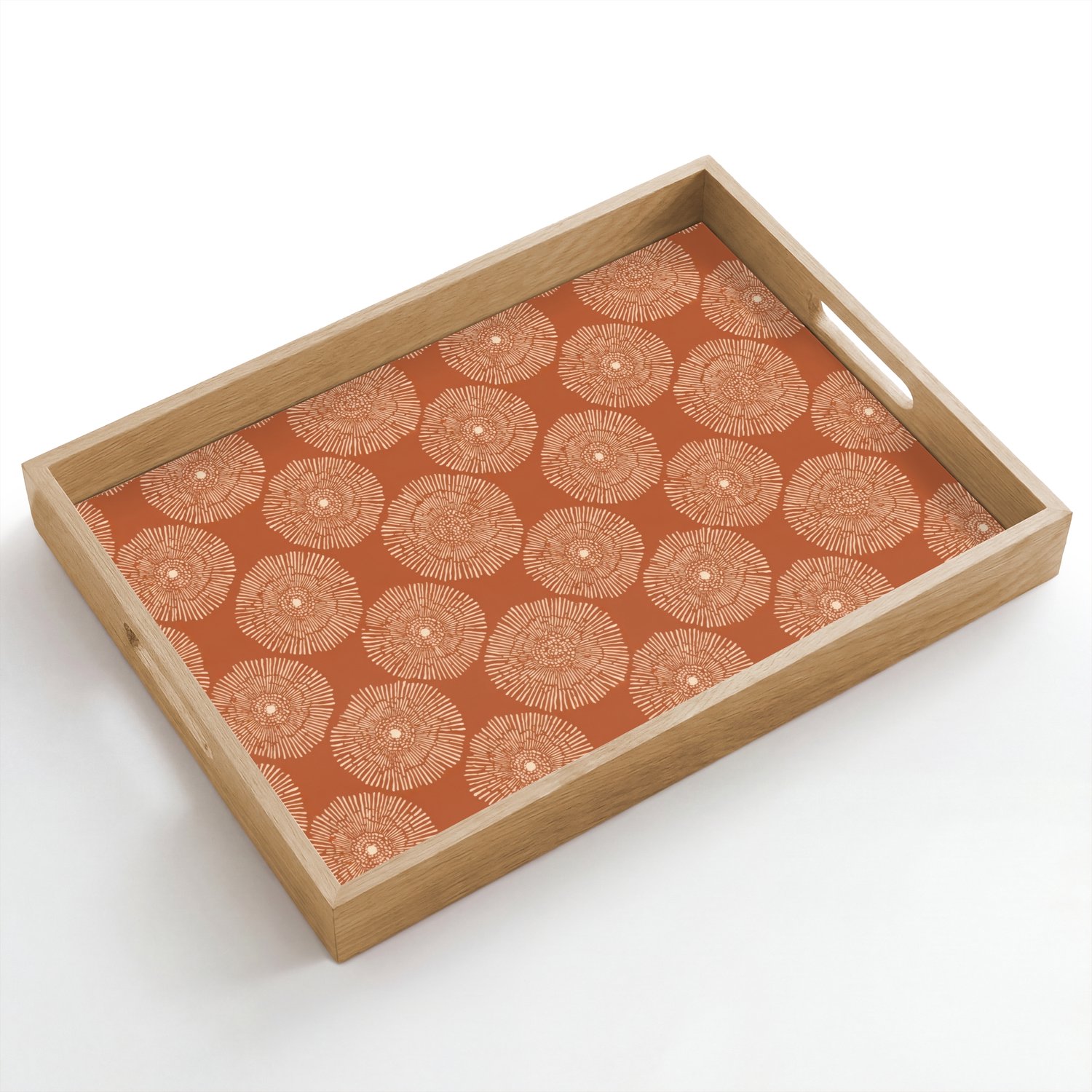 Dienblad hout 50x35 cm - Schootdienblad - Cirkels - Grafisch - Patroon - Terracotta - Borrelplank rechthoek - Plateau dienbladen