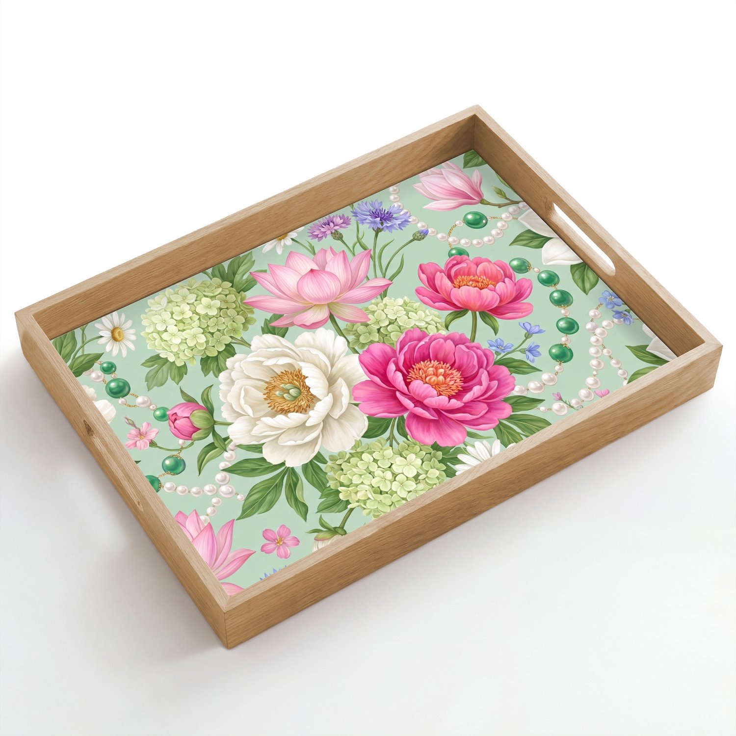 Dienblad hout 50x35 cm - Schootdienblad - Bloemen - Patroon - Botanisch - Groen - Borrelplank rechthoek - Plateau dienbladen