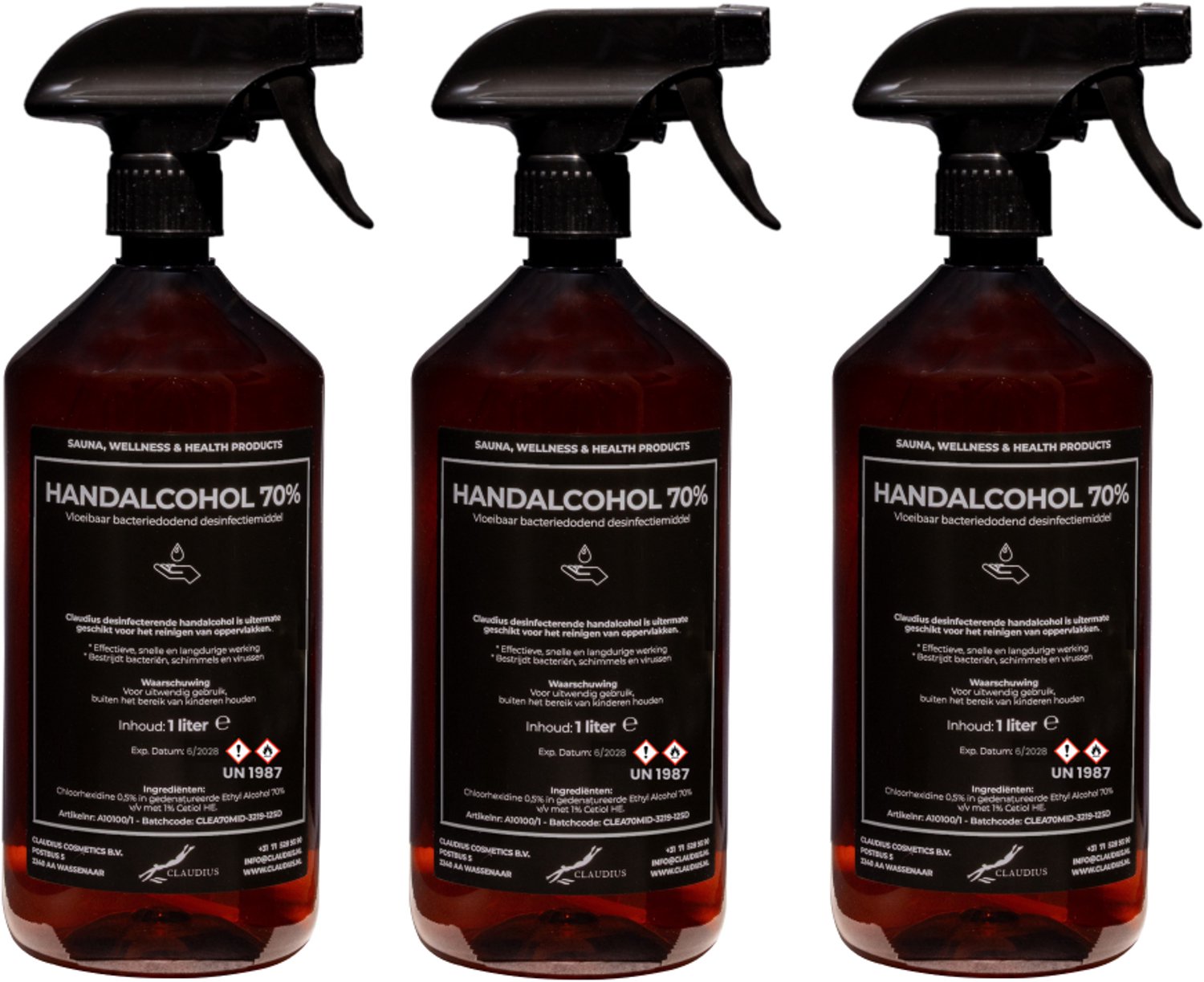 Handalcohol spray 70% - 1 liter met spraykop - set van 3 stuks