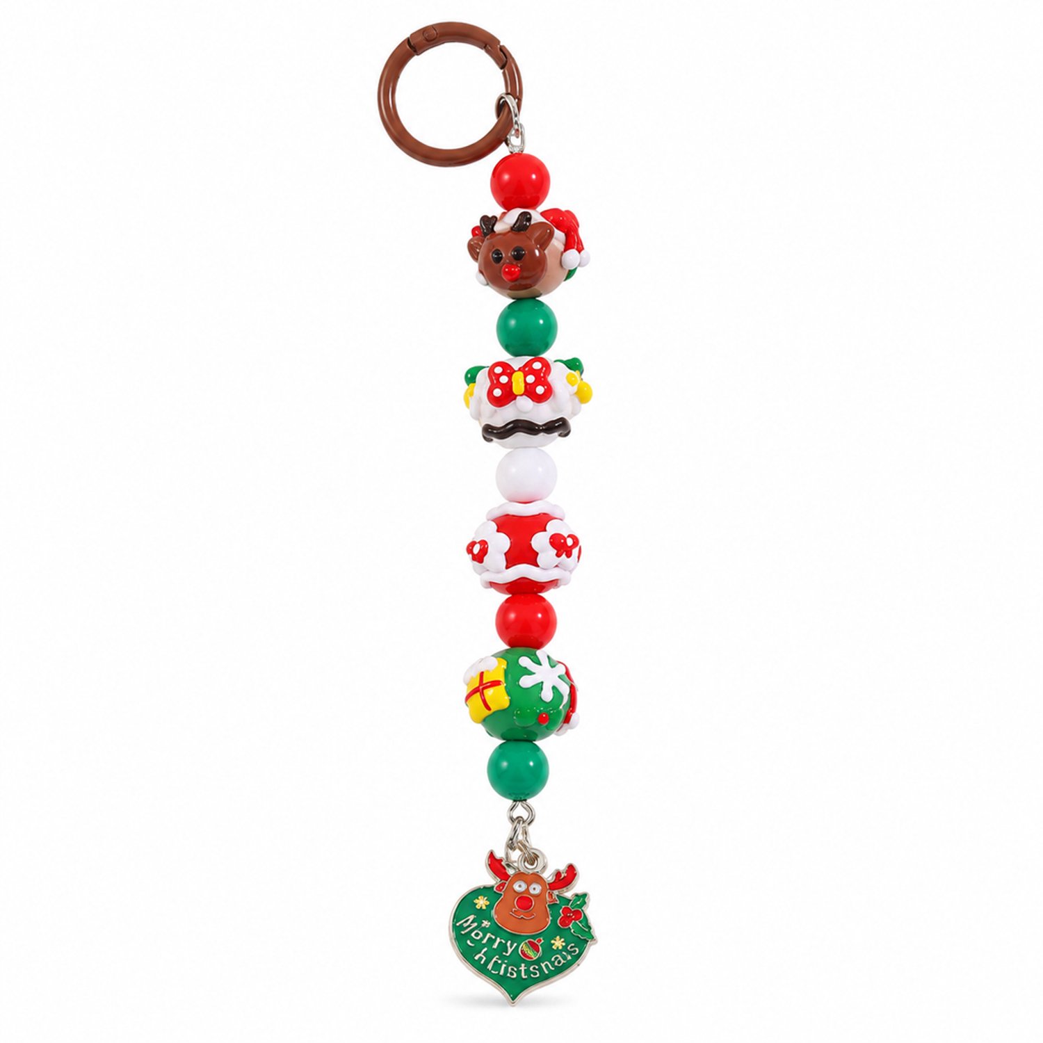 Telefoonkoord met kerstkralen, rendier en hart - decoratieve hanger met bruine ring, ca. 18 cm