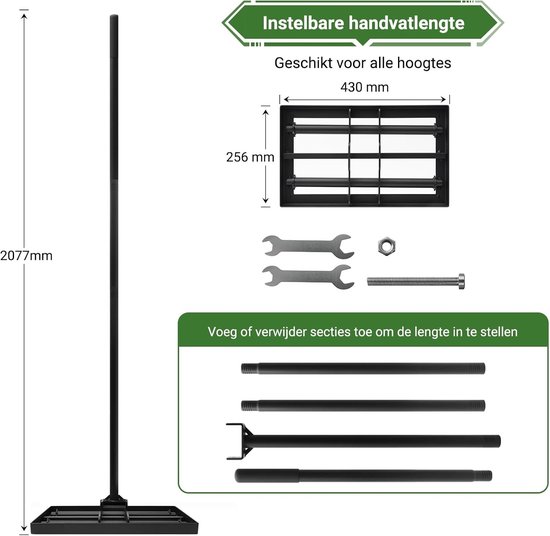 Gazonnivelleringshark - Geen kleur - 43 x 30 cm - Stalen Hark met Verstelbare Steel - Voor Tuin en Sportvelden — afbeelding 2