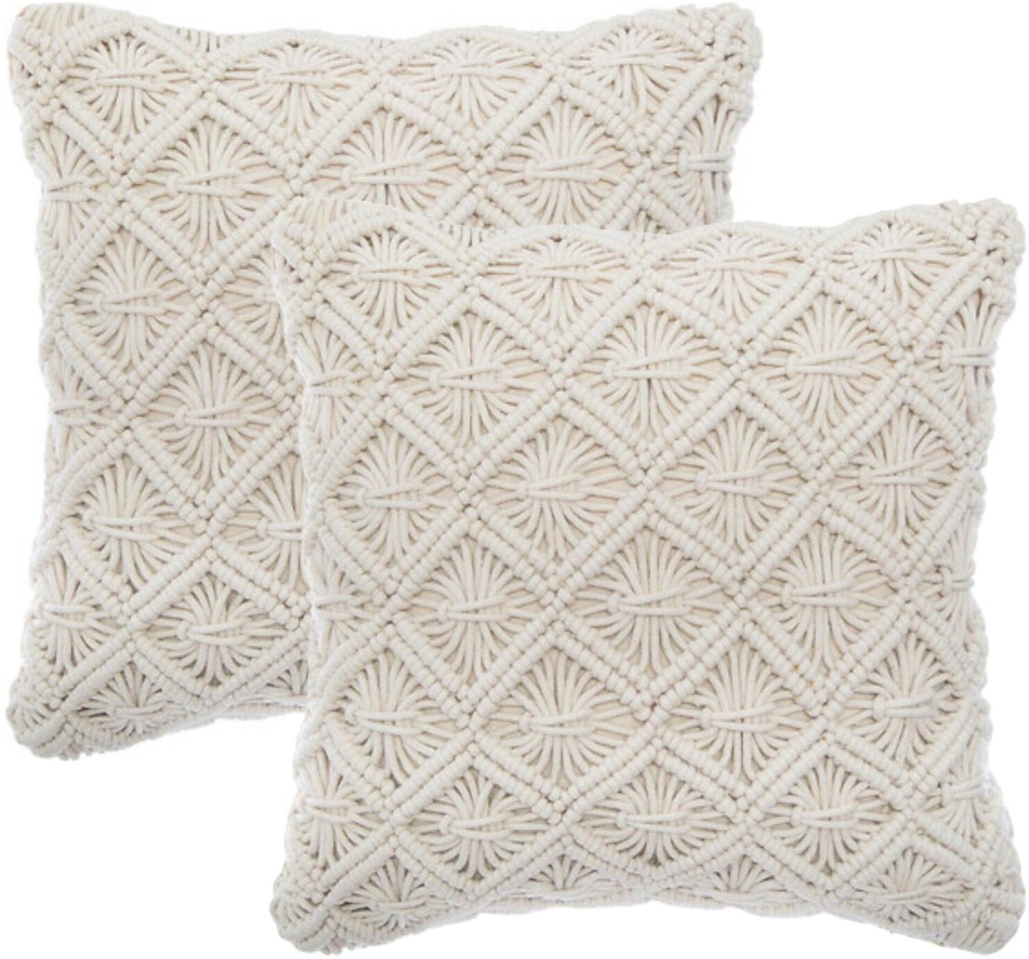 Atmosphera Sierkussen Macrame Ibiza voor binnen - 2x - ivoor wit - 40 x 40 cm - katoen/polyester Ivoorwit
