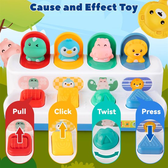 Montessori pop-up babyspeelgoed - educatief speelgoed vanaf 1 jaar - schattig pop-up dierenspeelgoed - interactief sensorisch speelgoed voor peuters - verjaardags of kerstcadeau voor jongens en meisjes — afbeelding 2