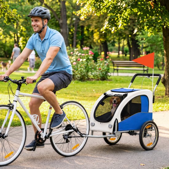 Hondenfietskar 160 x 71 x 101 cm, Lichtgrijs, Staal en Oxford-stof, 2-in-1 Fietskar en Hondenbuggy, Opvouwbare Hondenaanhanger voor Kleine en Middelgrote Honden tot 20 kg, Hondenwagen en Huisdierkar voor Fietsritten en Wandelingen — afbeelding 3