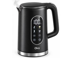 Olvy Waterkoker met Temperatuurregeling - Warmhoudfunctie - RVS - Dubbelwandig - Elektrisch - 1.7 Liter - 2200W - Zwart