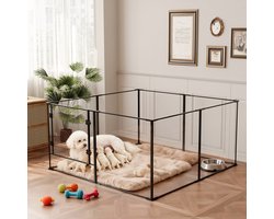 BingoPaw Puppyren – Transparante Hondenren met Deur – Aluminium Frame – 8 Panelen – 122 x 122 x 61 cm – Zwart