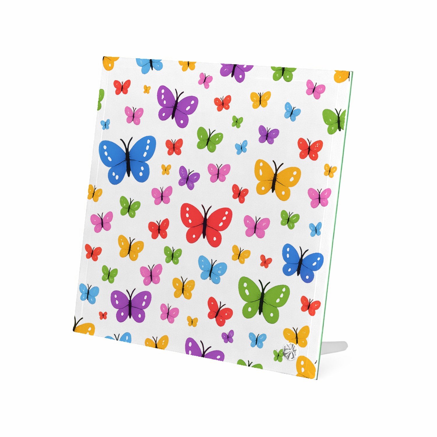 Mr Cadeautjes Glasframe 20 x 20 - design Speels herhaalpatroon met kleurrijke vogels en kleine bloese | cadeau Wit