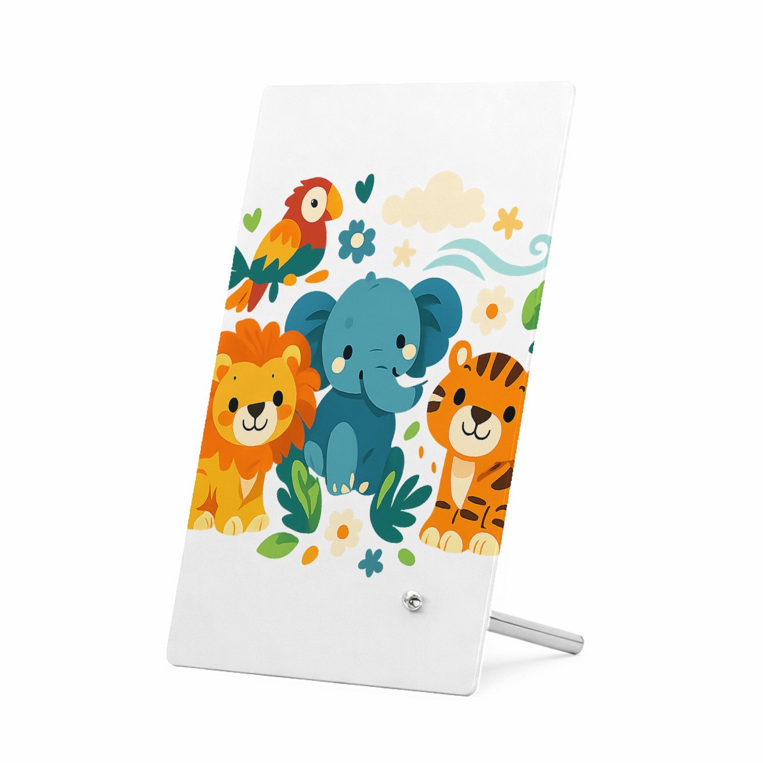 Mr Cadeautjes Glasframe 11 x 16 - design Speelse bosdieren op een zachte avondlucht | cadeau Wit