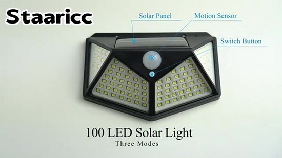 Solar Buitenlamp met Bewegingssensor - Op Zonne Energie - Buitenverlichting - Met Brede Hoek - Zwart - Dag en Nacht - 1200 Lumen